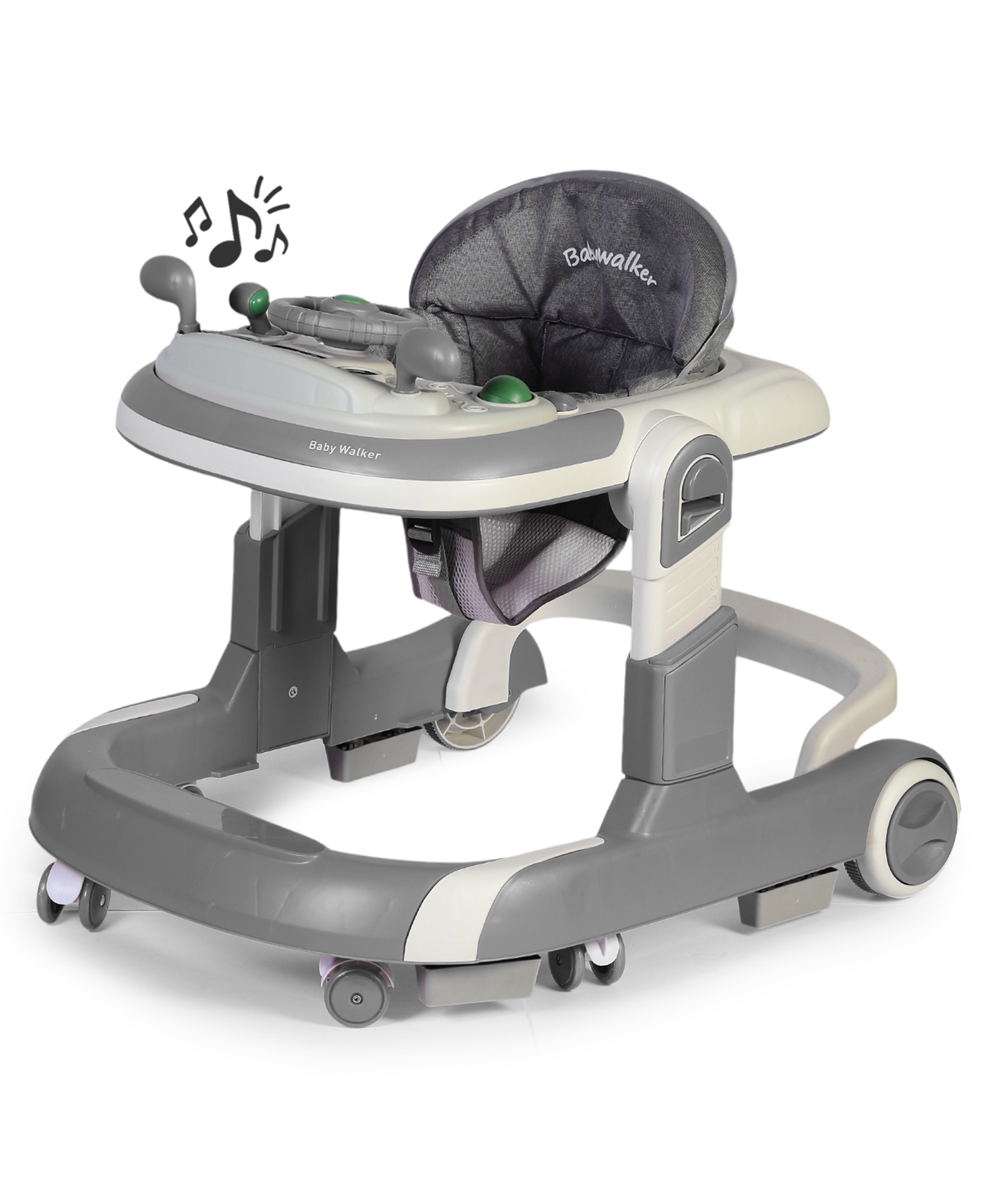 PLAYROOTS Musical Car Walker for Baby with Adjustable Height & Speed Adjustment Wheels - Grey