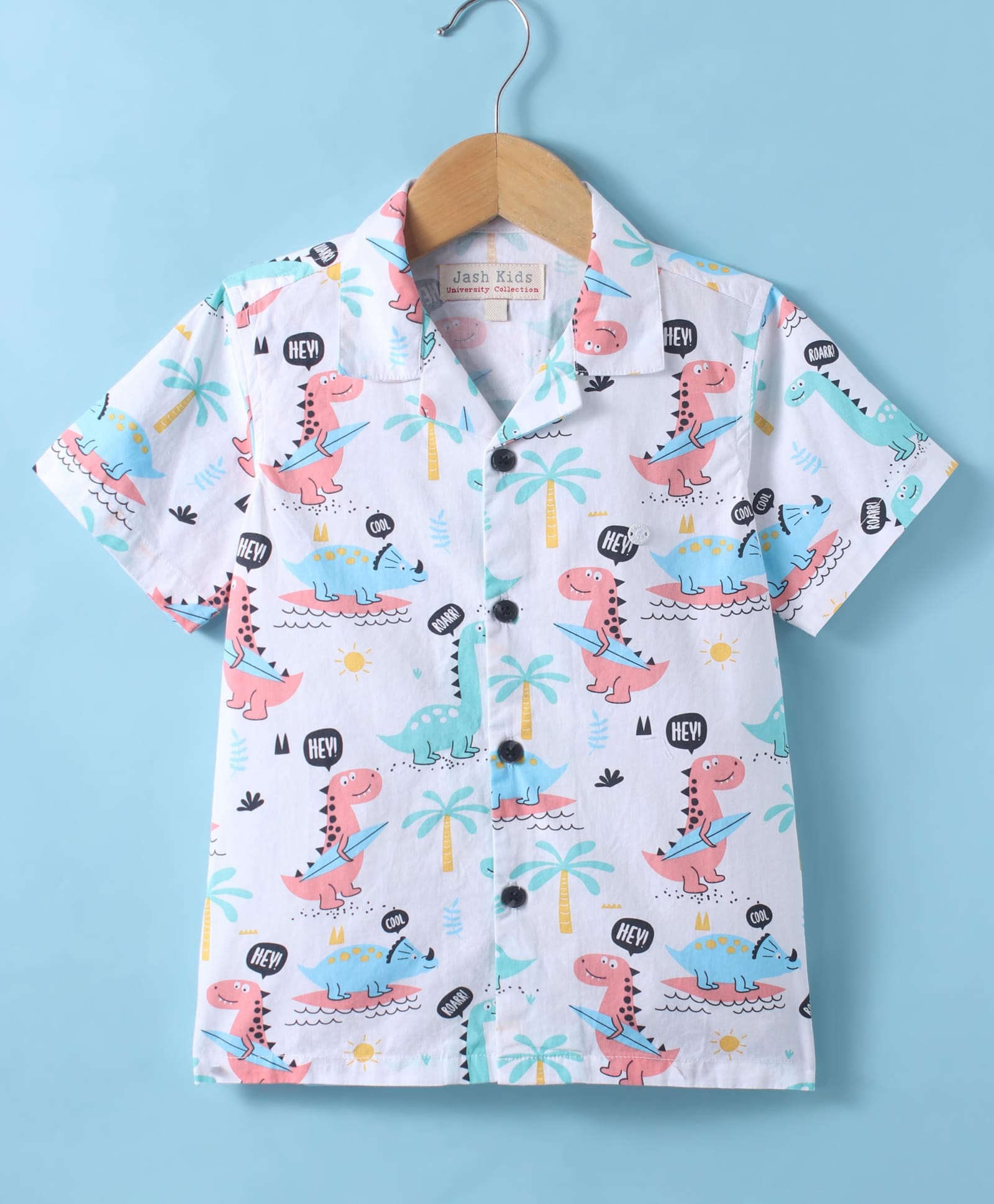 JASH KIDS Cotton Knit Half Sleeves Shirt with Dino Print - Peach-picture-30