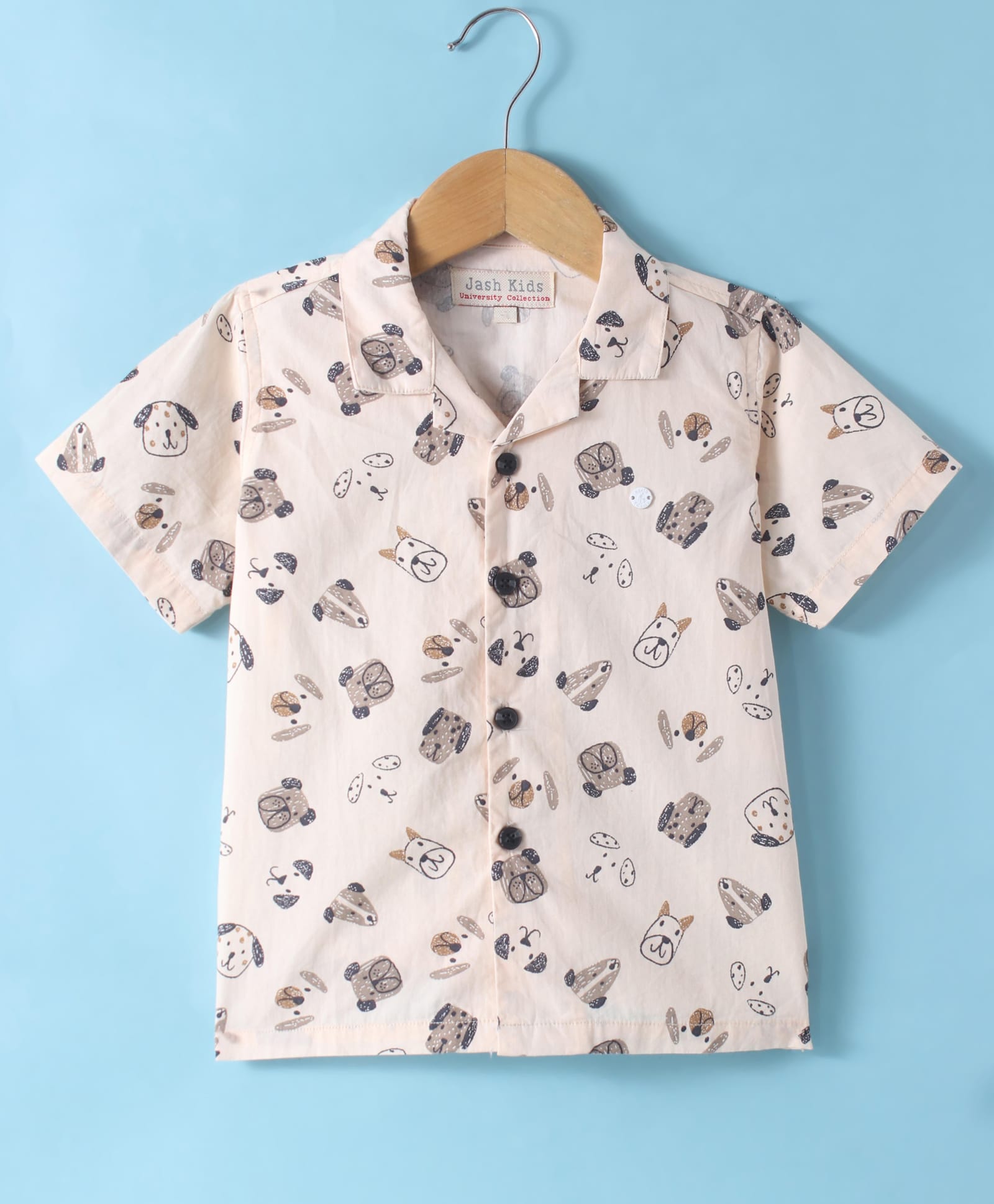 JASH KIDS Cotton Knit Half Sleeves Shirt with Dog Print - Brown-picture-48