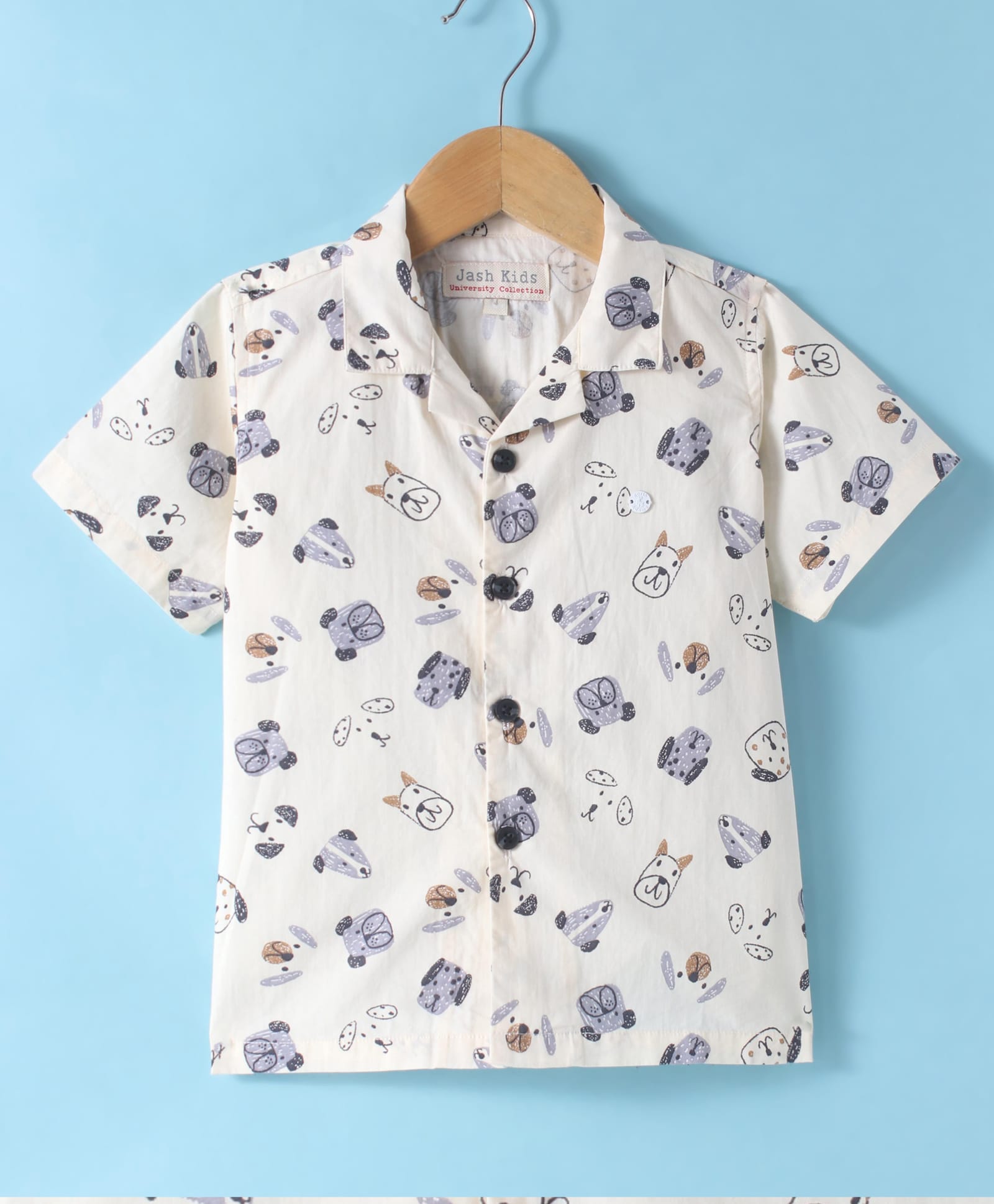 JASH KIDS Cotton Knit Half Sleeves Shirt with Dog Print - Grey-picture-34