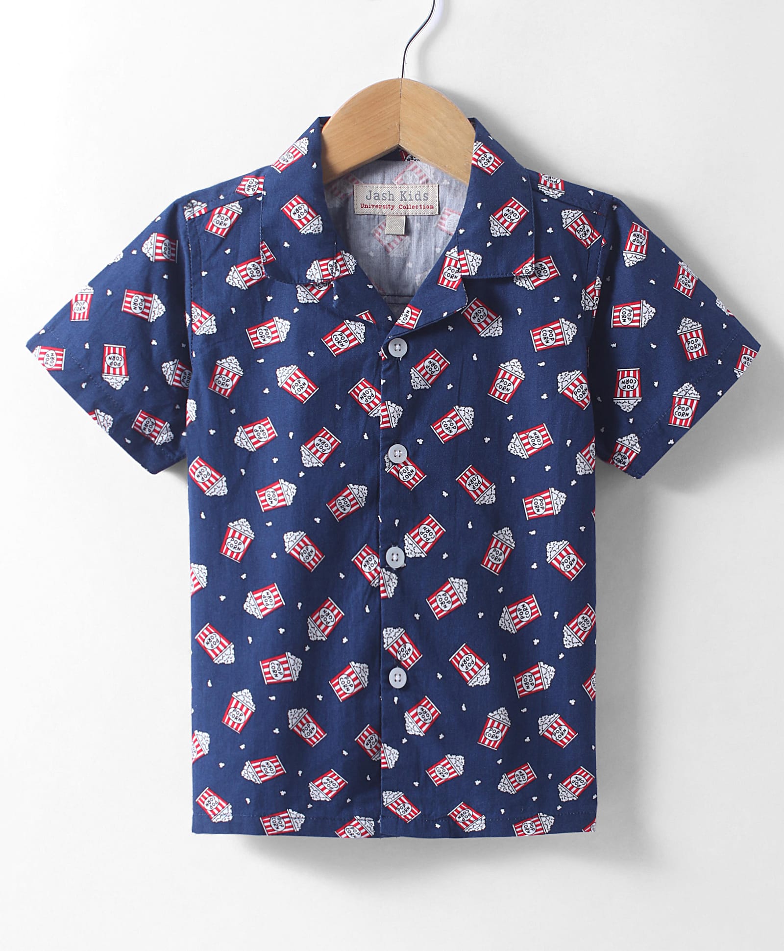 JASH KIDS Cotton Knit Half Sleeves Shirt with Pop Corn Print - Navy Blue-picture-5