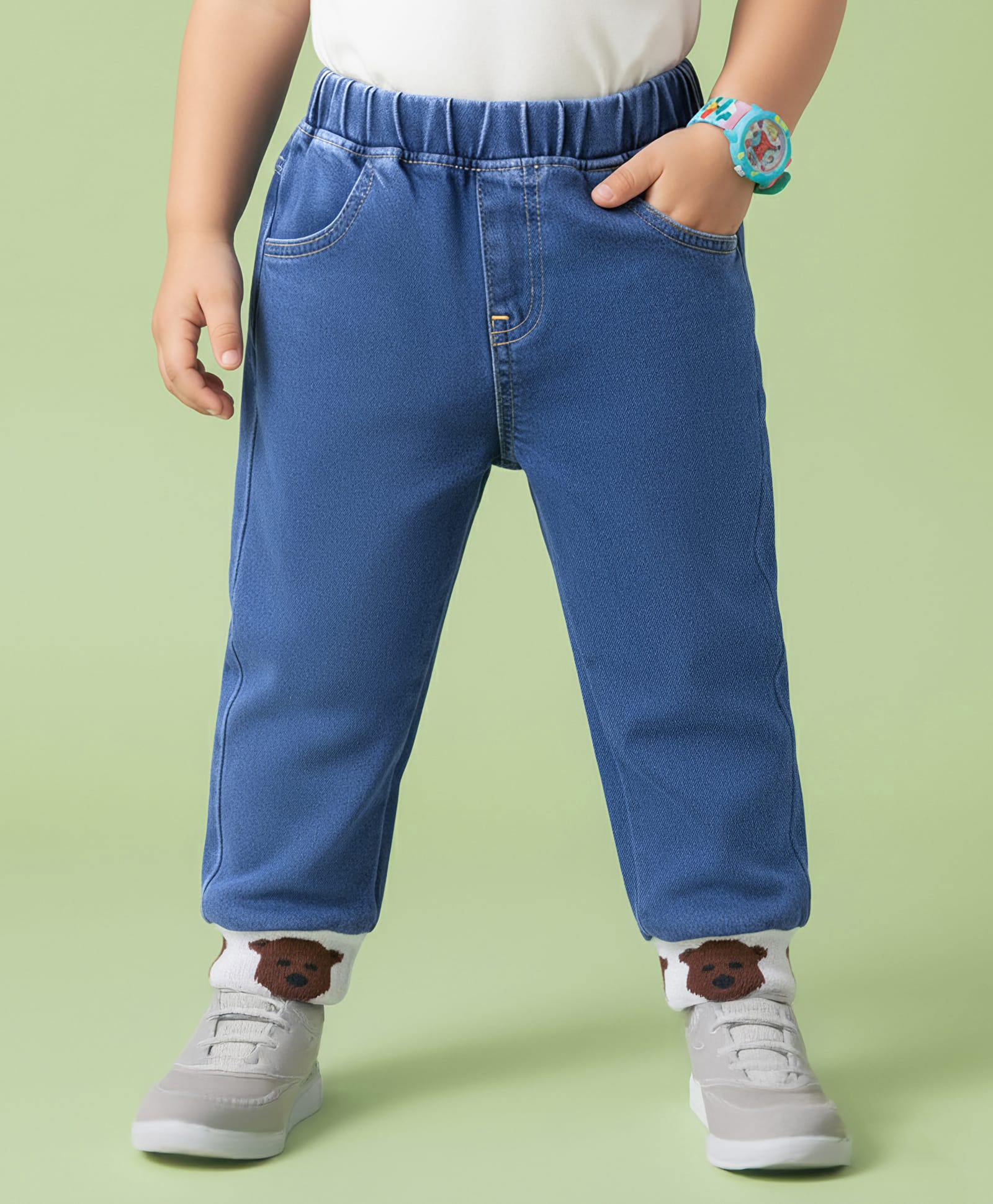 Mark & Mia Cotton Lycra Full Length Denim Jeans with Sherpa Detailing - Blue-picture-13