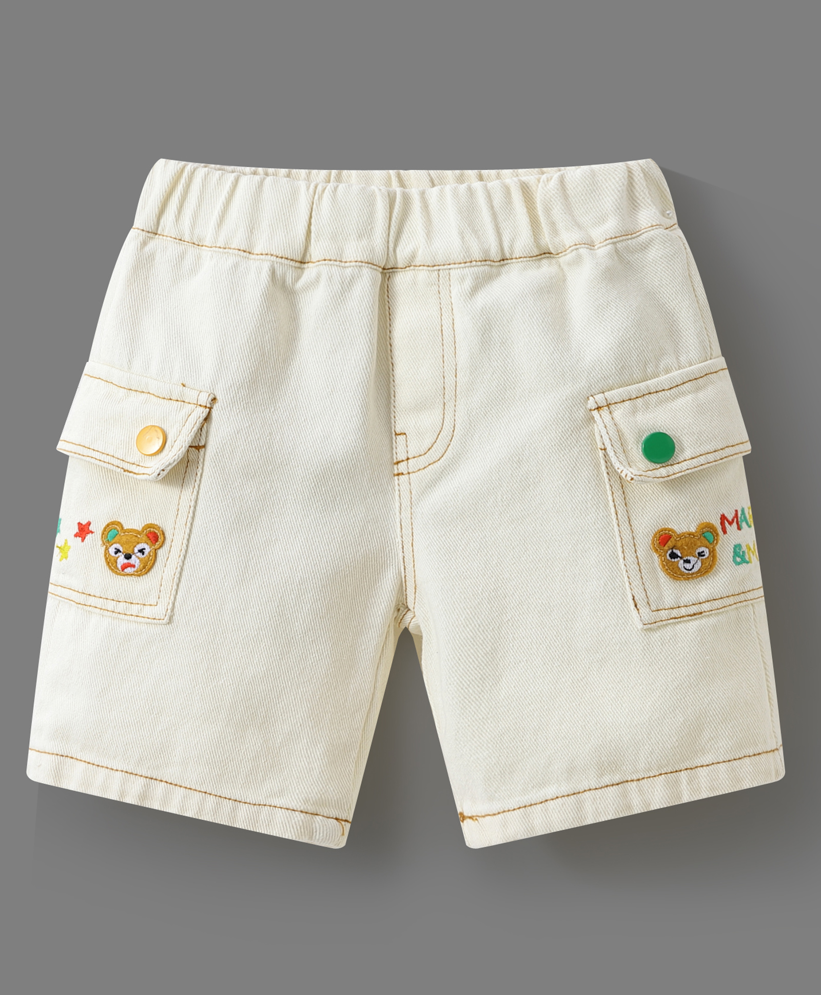 Mark & Mia Cotton Shorts with Bear Patch & Embroidery - Beige-picture-23