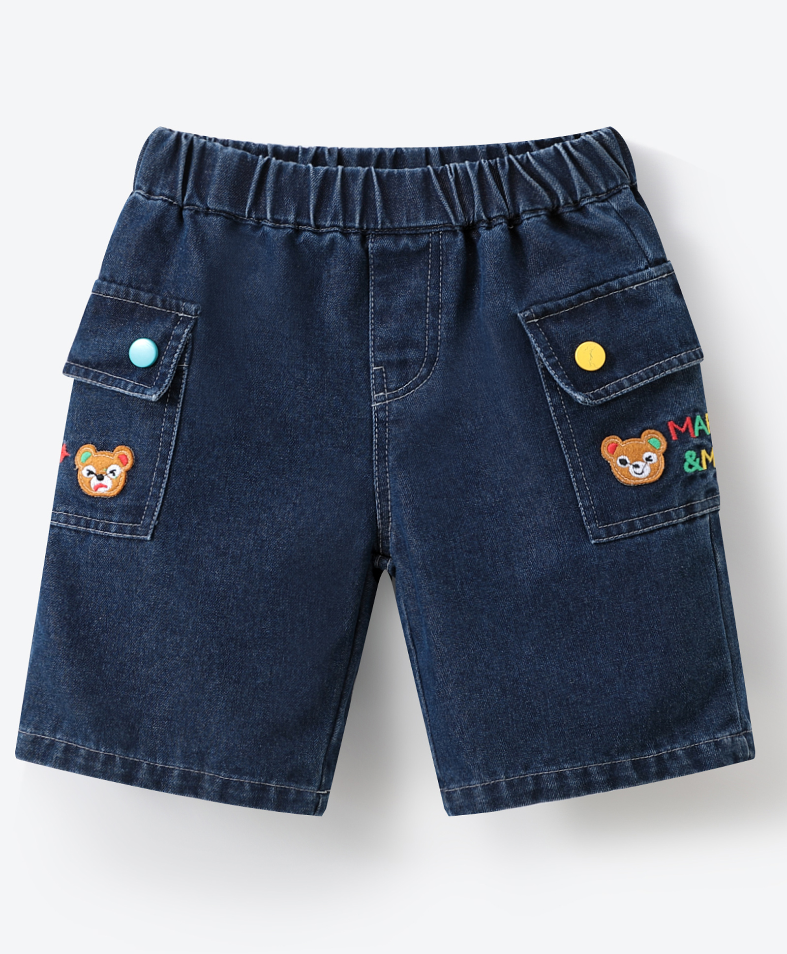 Mark & Mia Cotton Shorts with Bear Patch & Embroidery - Navy Blue-image-46