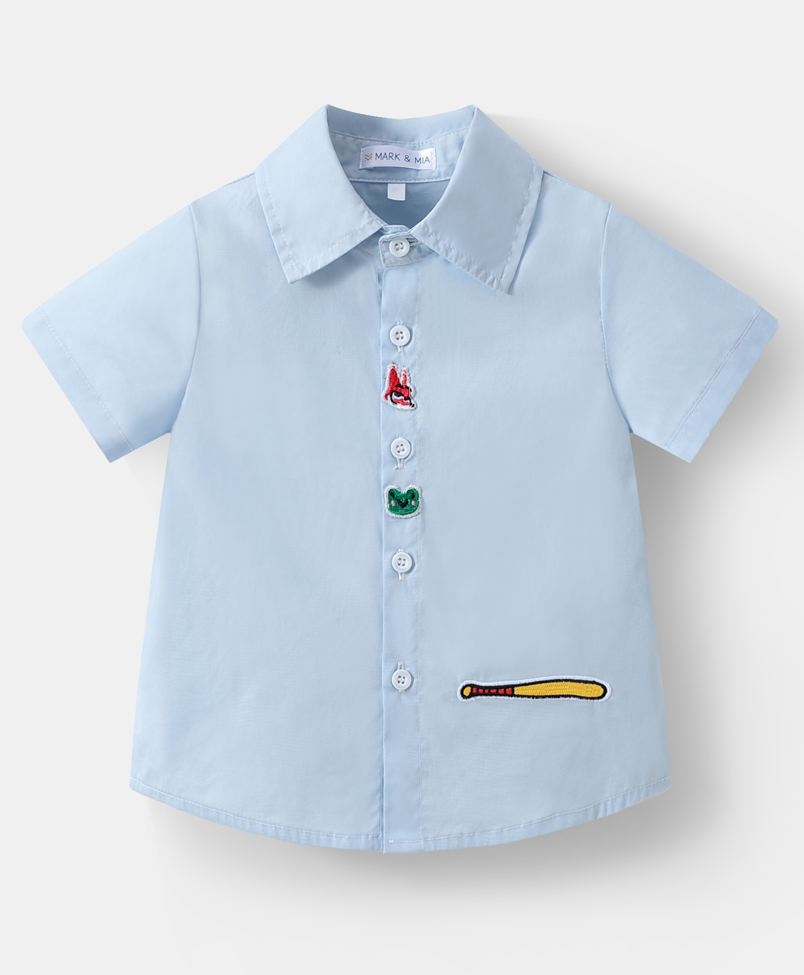 Mark & Mia Cotton Woven Half Sleeves Basebal Embroidered Shirt - Light Blue-picture-19