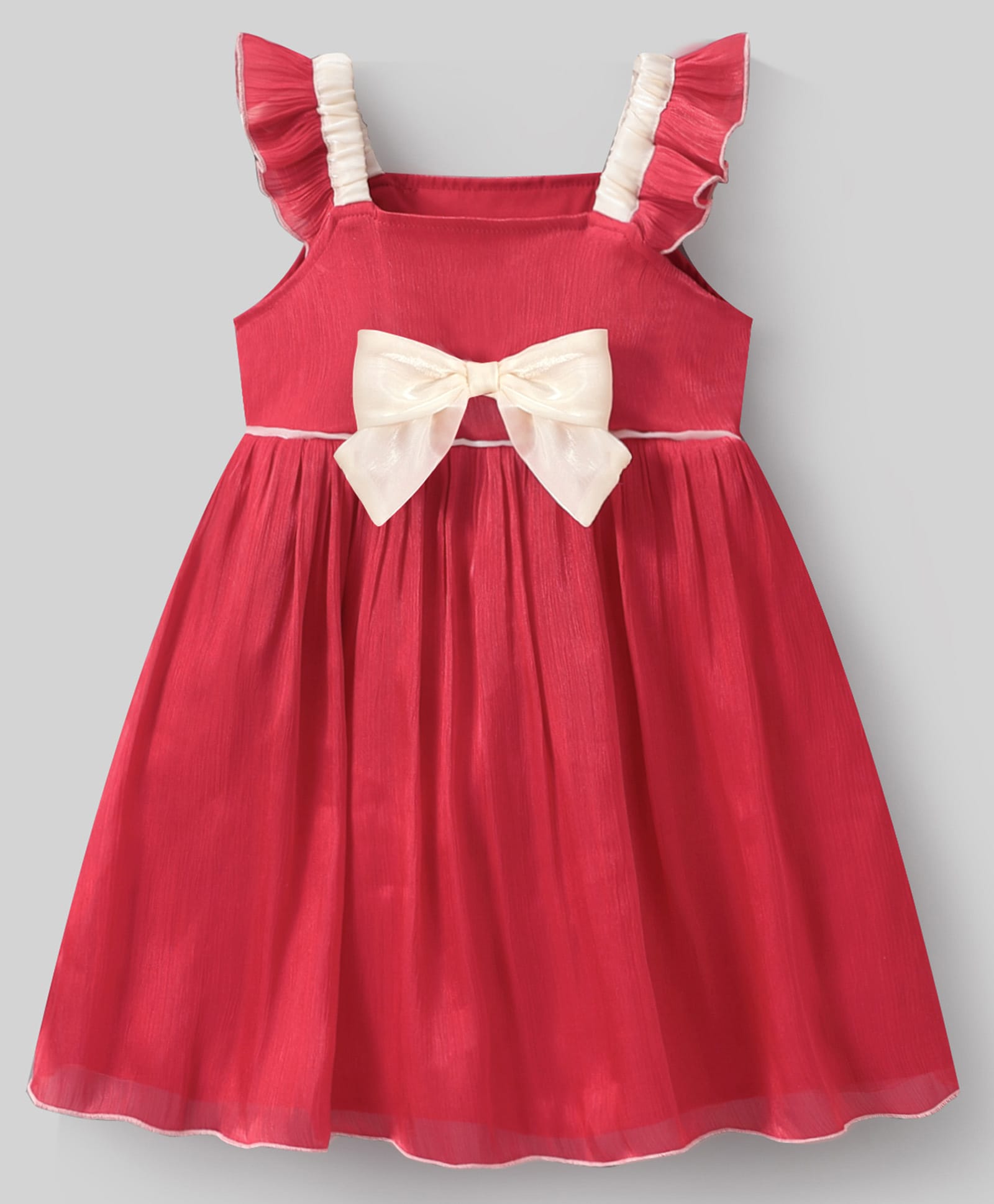 Mark & Mia Frill Sleeves Party Frock with Bow Applique - Red-picture-10
