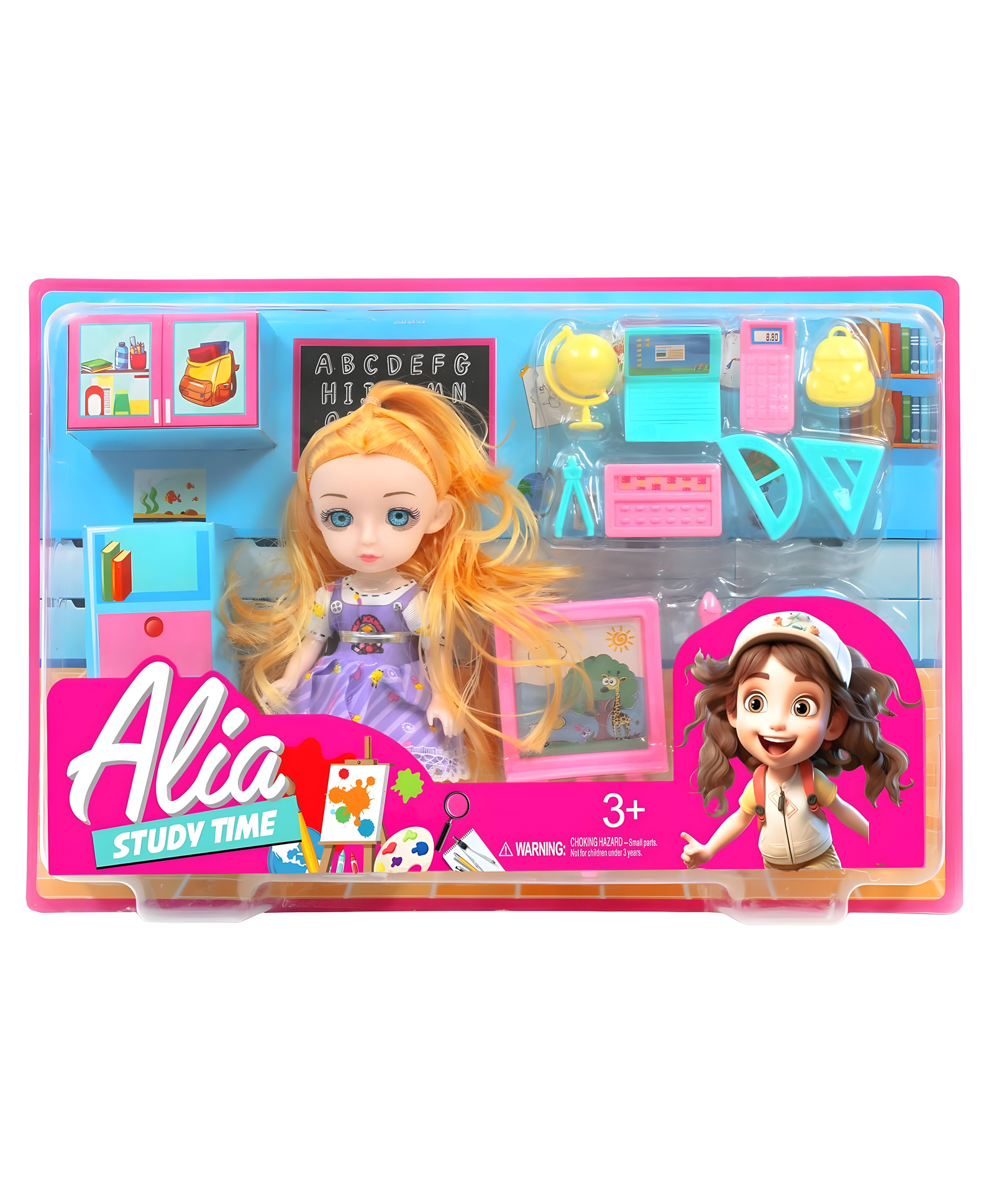 NEGOCIO Doll Set 6 Different accessories set | Classroom Setup, Blackboard, Stationery Materials | Realistic Hair with Pretty Eyes | Fun Role Playset Suitable for kids- PACK OF 1- COLOR MAY VARY-picture-18