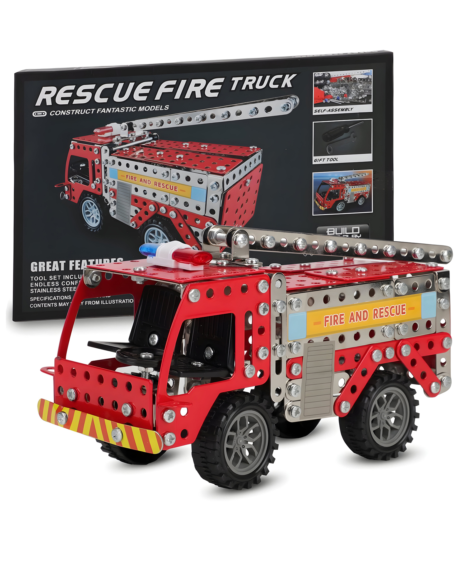 NEGOCIO Erector Set for Kids Ages 7 Years Old & Up Boys and Girls - Fire Truck Building Toys - Metal Building Kit- PACK OF 1- COLOR MAY VARY-image-1