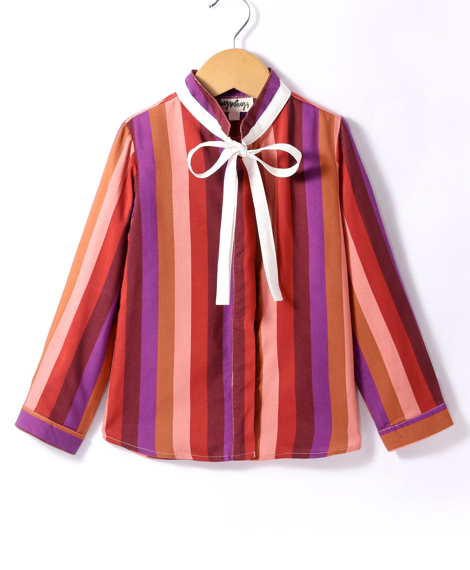 Hugsntugs Cotton Full Sleeves Striped Bow Applique Detailed Top - Multi Colour-image-14