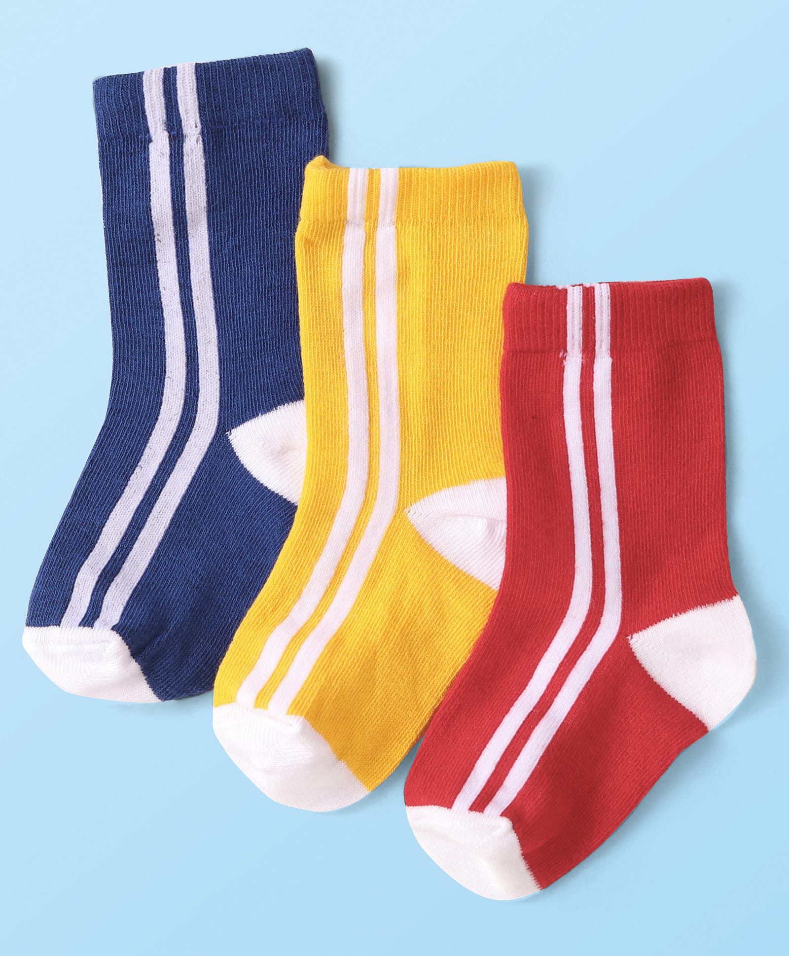 Cute Walk By Babyhug Knit Ankle Length Anti-Bacterial Color Block Socks with Pack of 3 - Red Yellow & Navy Blue-image-26