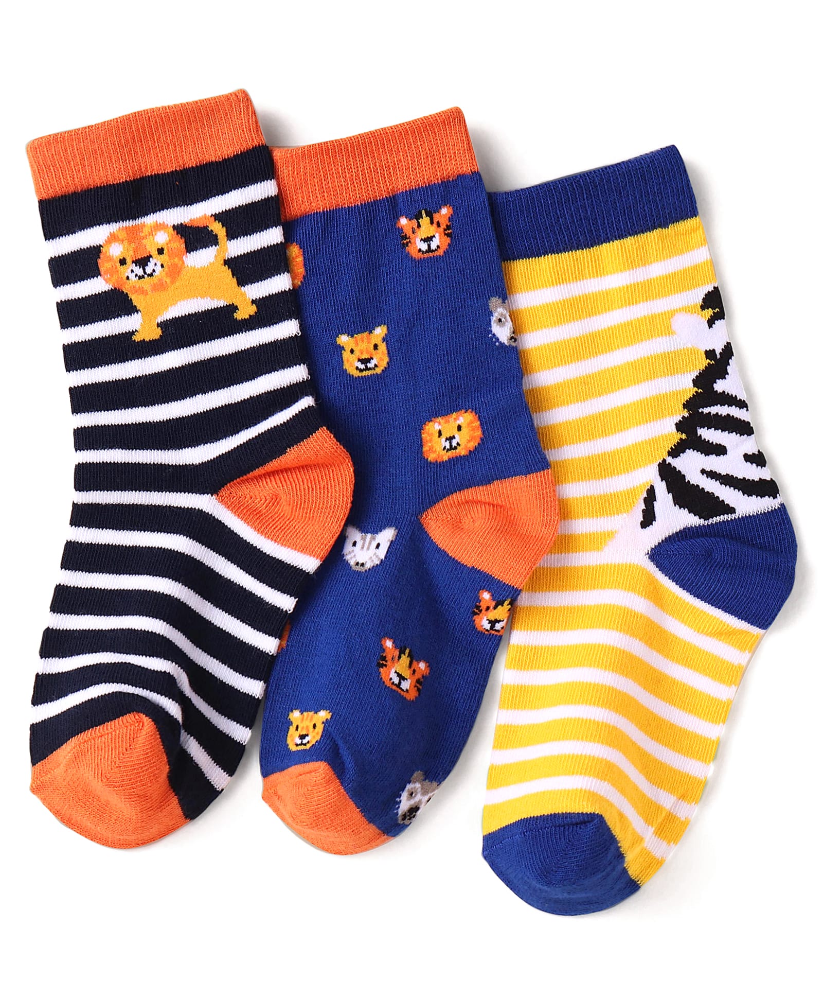Cute Walk by Babyhug Knit Ankle Length Antibacterial Socks with Animal Design & Stripes Pack of 3 - White Black & Yellow-image-32
