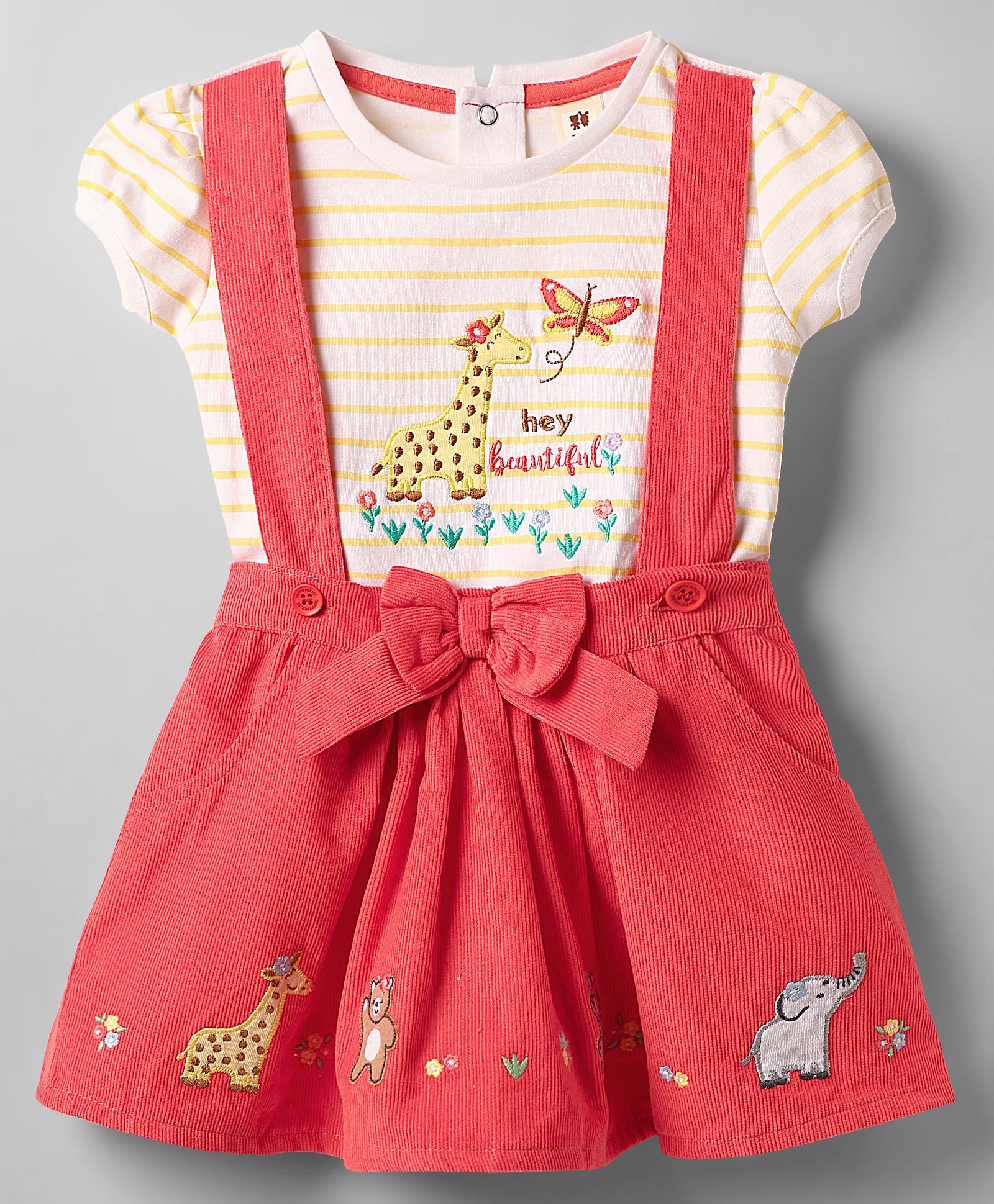 ToffyHouse Knitted Half Sleeves Top & Skirt Set with Animal & Butterfly Embroidery - Coral & Peach-picture-21