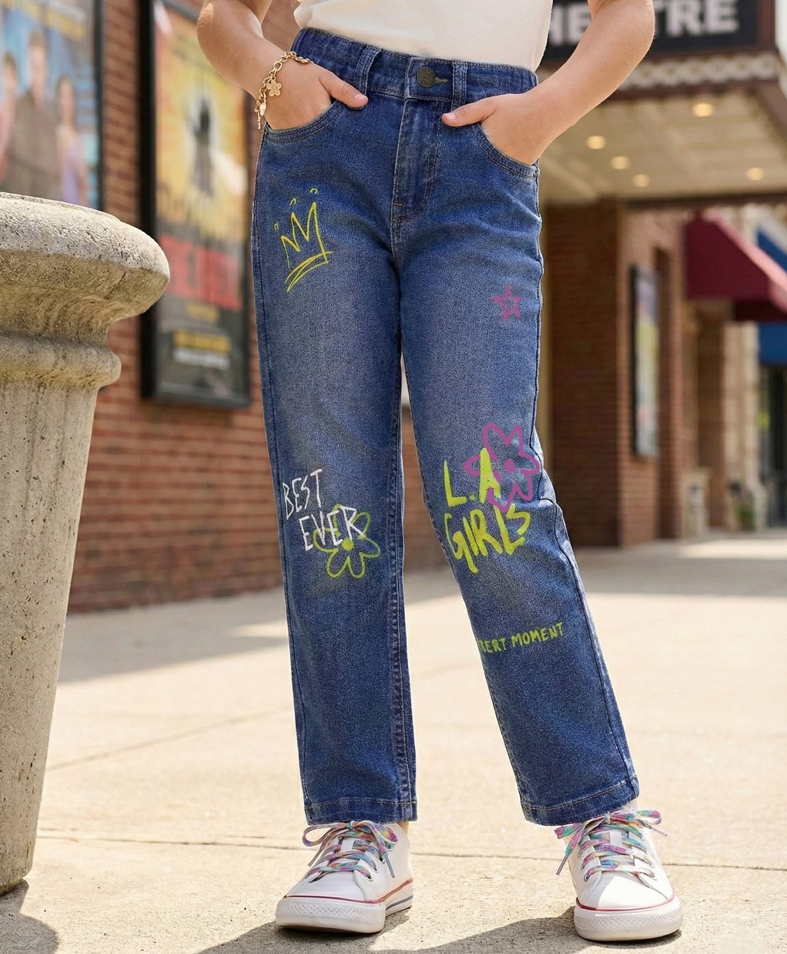 Pine Kids Denim Woven Full Length Washed Jeans With Text Print - Blue-picture-22