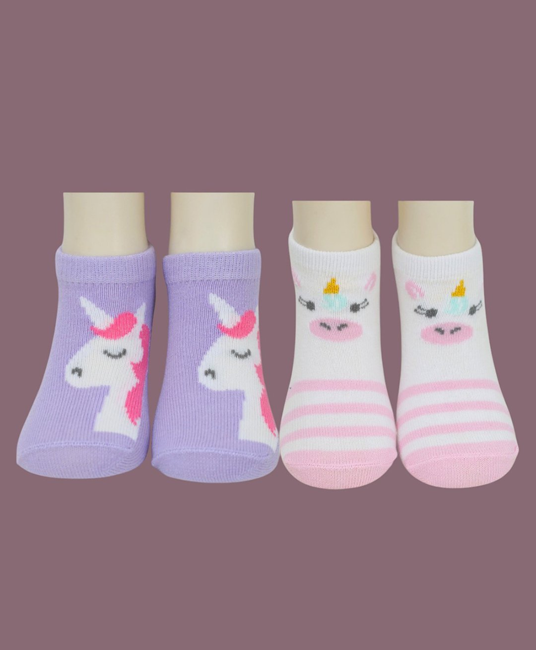 Yellow Bee Cotton Pack Of 2 Unicorns Designed Socks Set - Purple & Pink-picture-25