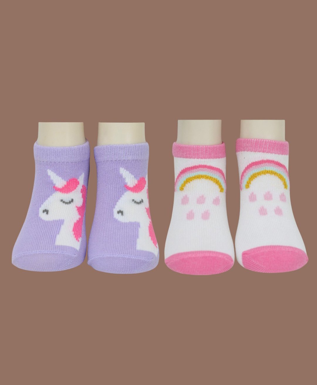Yellow Bee Cotton Pack Of 2 Rainbow & Unicorn Designed Socks Set - Purple & Pink-picture-10