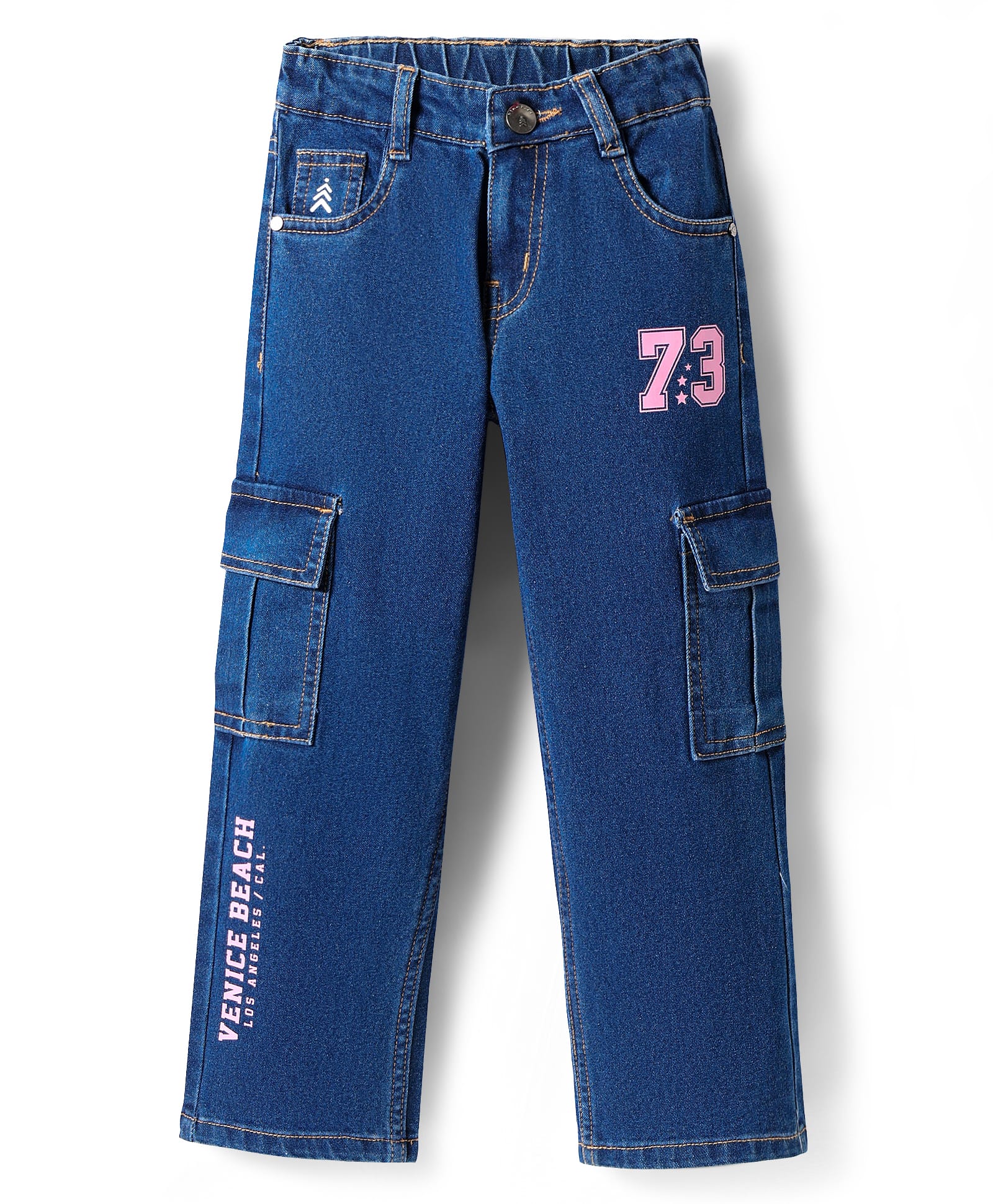 Pine Kids Denim Woven Full Length Jeans with Venice Beach Text Print - Navy Blue-picture-19