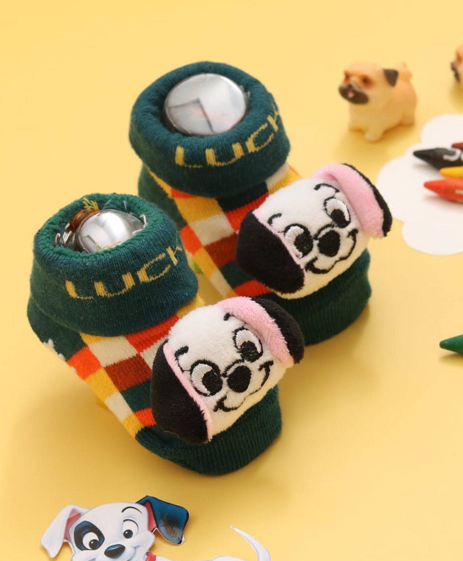 Disney by Yellow Bee Cotton Lucky Dog Featuring Character Applique Detailed 3D Socks - Dark Green-picture-33