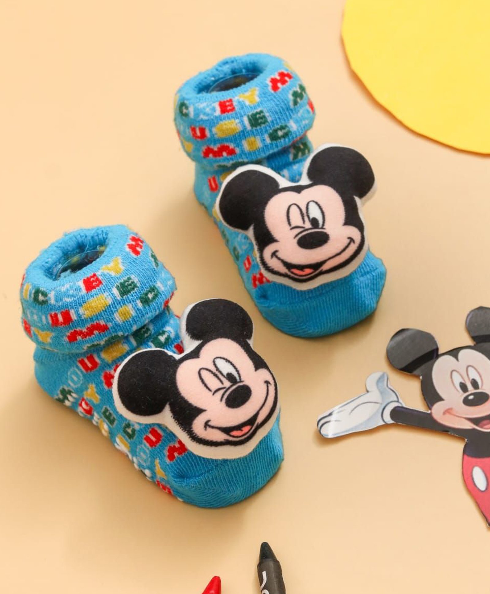 Disney by Yellow Bee Cotton Mickey & Friends Featuring Character Applique Detailed 3D Socks - Blue-picture-29
