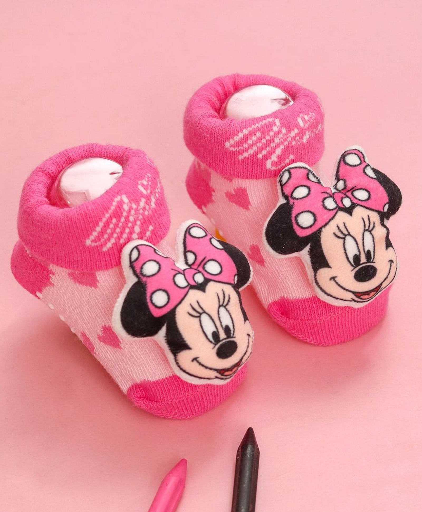 Disney by Yellow Bee Cotton Mickey & Friends Featuring Minnie Mouse Applique Detailed 3D Socks - Pink-picture-26