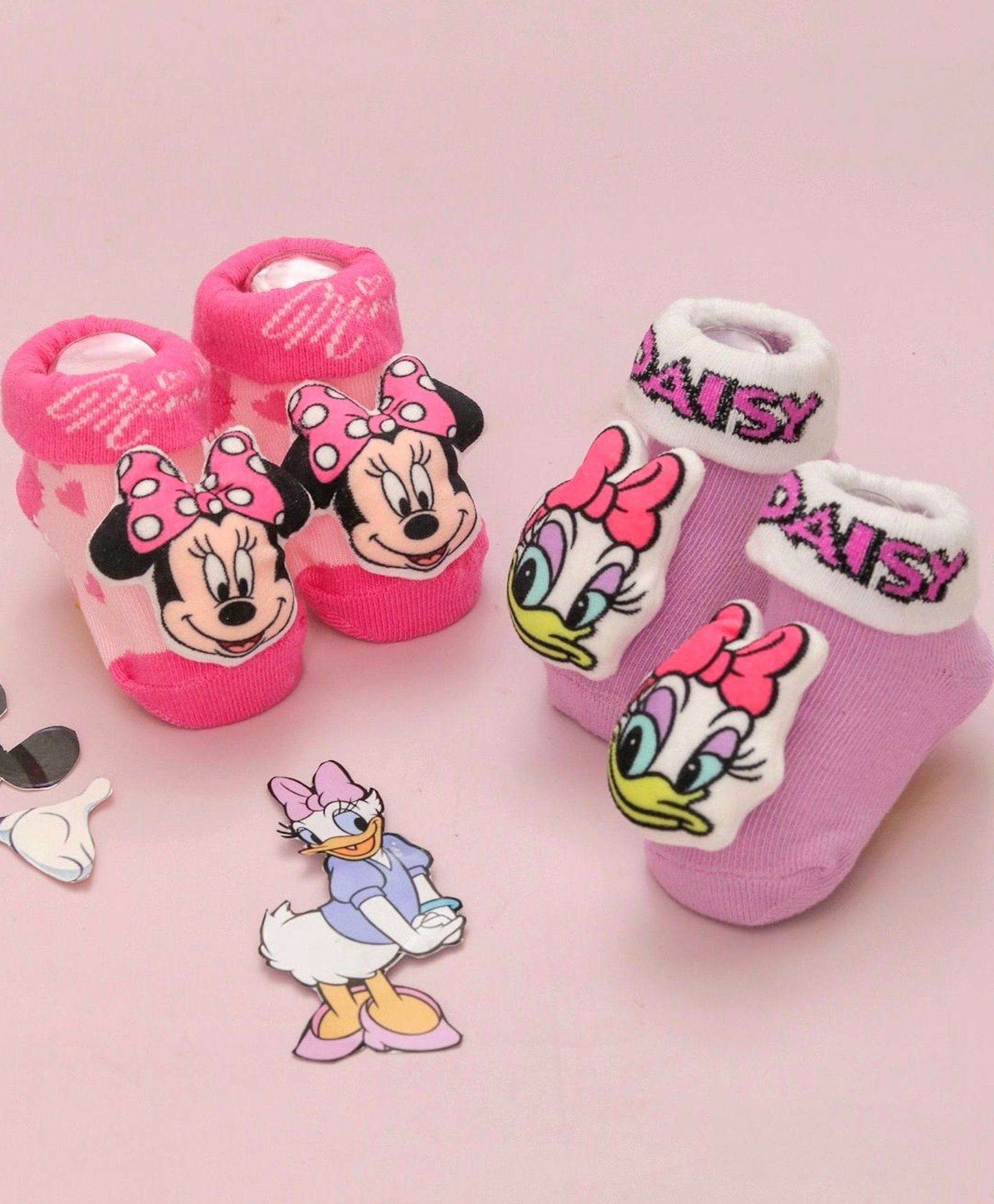Disney by Yellow Bee Pack Of 2 Mickey Mouse & Friends Featuring Minnie Mouse & Daisy Duck Applique Detailed 3D Socks - Pink & Purple-image-9