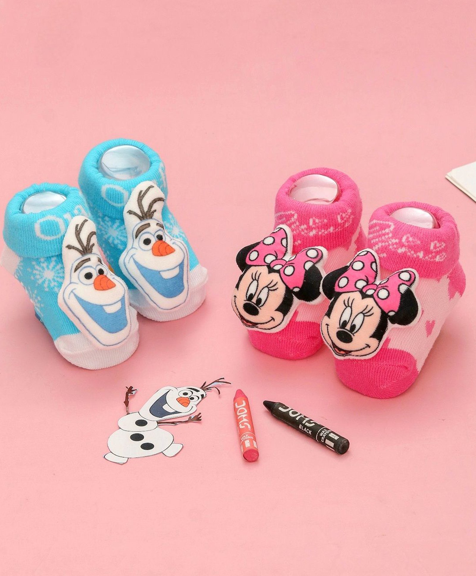 Disney by Yellow Bee Cotton Pack Of 2 Mickey & Friends Featuring Minnie Mouse Applique Detailed 3D Socks - Pink & Light Blue-picture-21