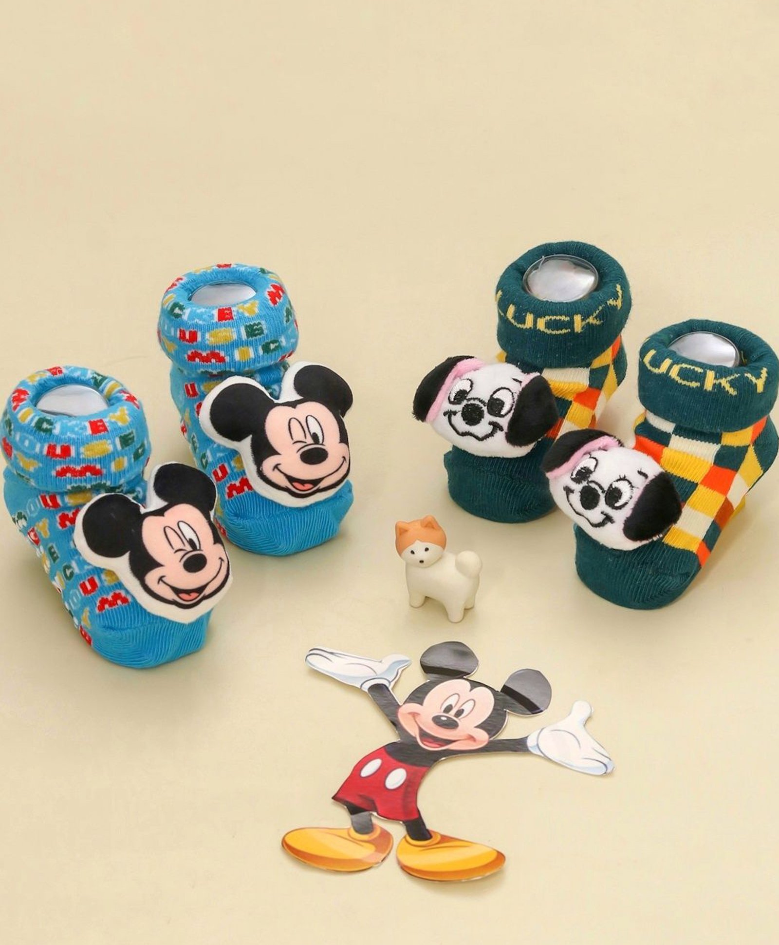 Disney by Yellow Bee Pack Of 2 Mickey Mouse & Friends Featuring Character Applique Detailed 3D Socks - Blue & Dark Green-picture-34