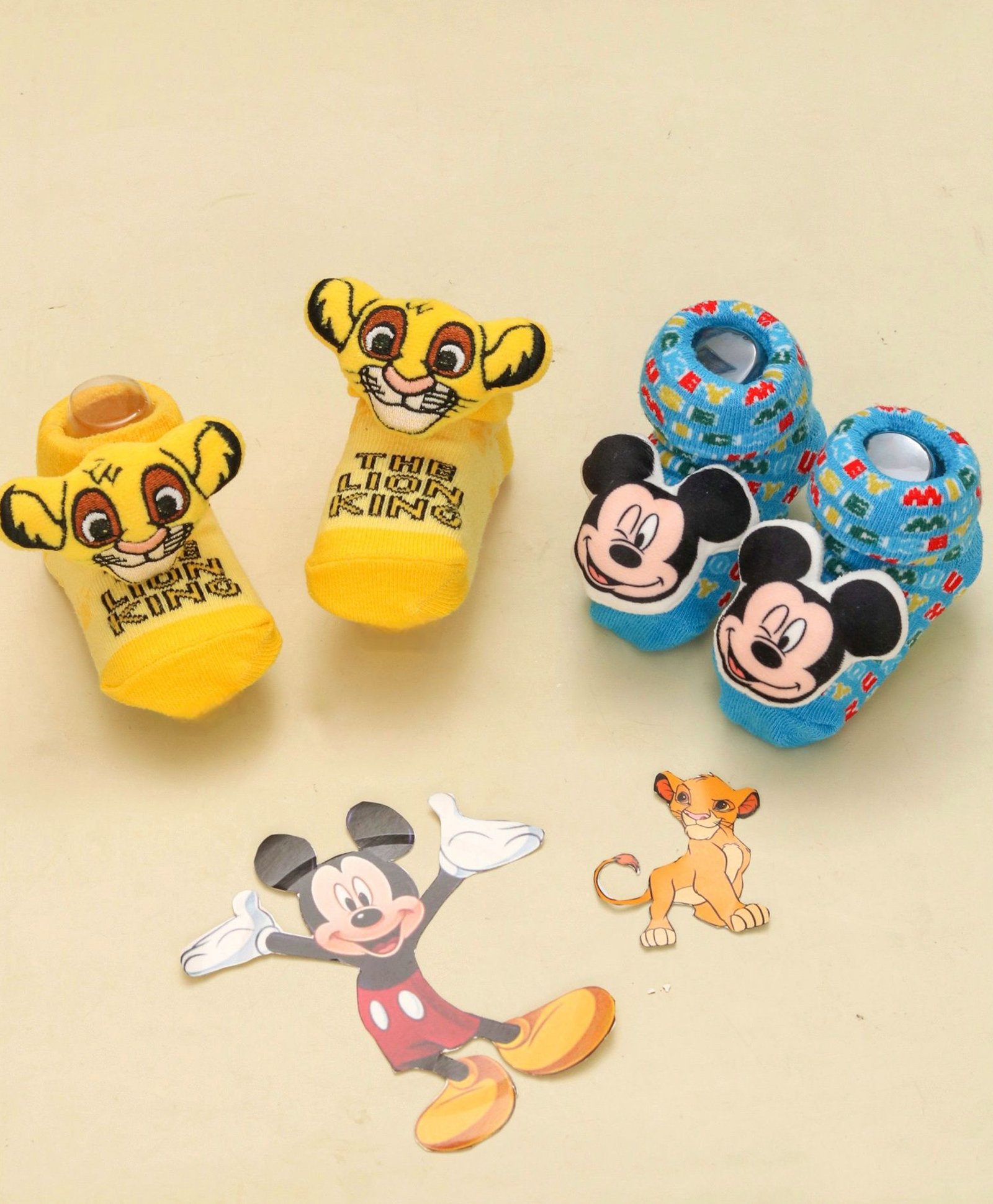 Disney by Yellow Bee Cotton Pack Of 2 The Lion King & Mickey & Friends Featuring Character Printed Socks - Yellow & Blue-picture-35