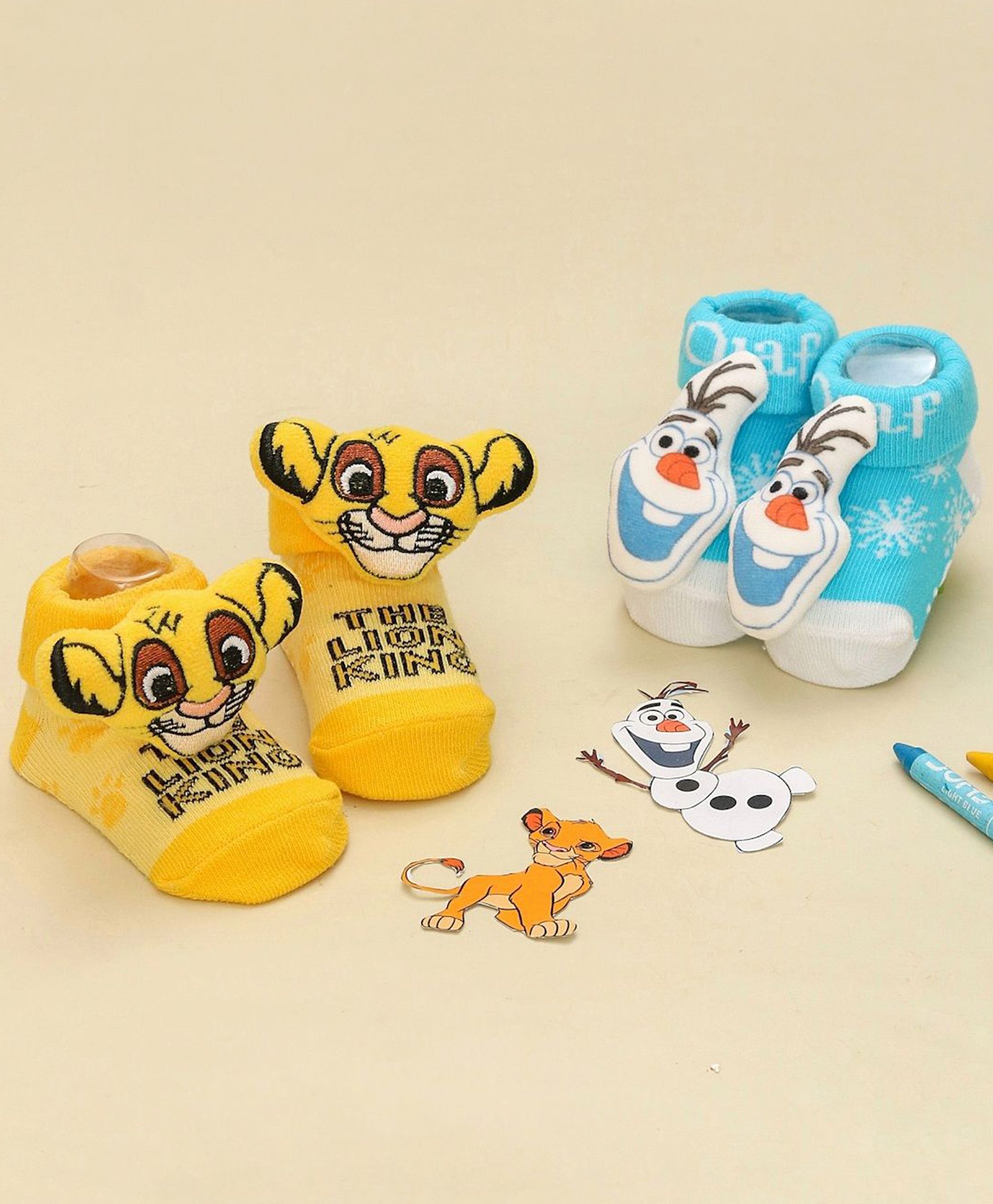 Disney by Yellow Bee Cotton Pack Of 2 The Lion King & Disney Frozen Featuring Character & Olaf Printed Socks - Yellow & Light Blue-image-35