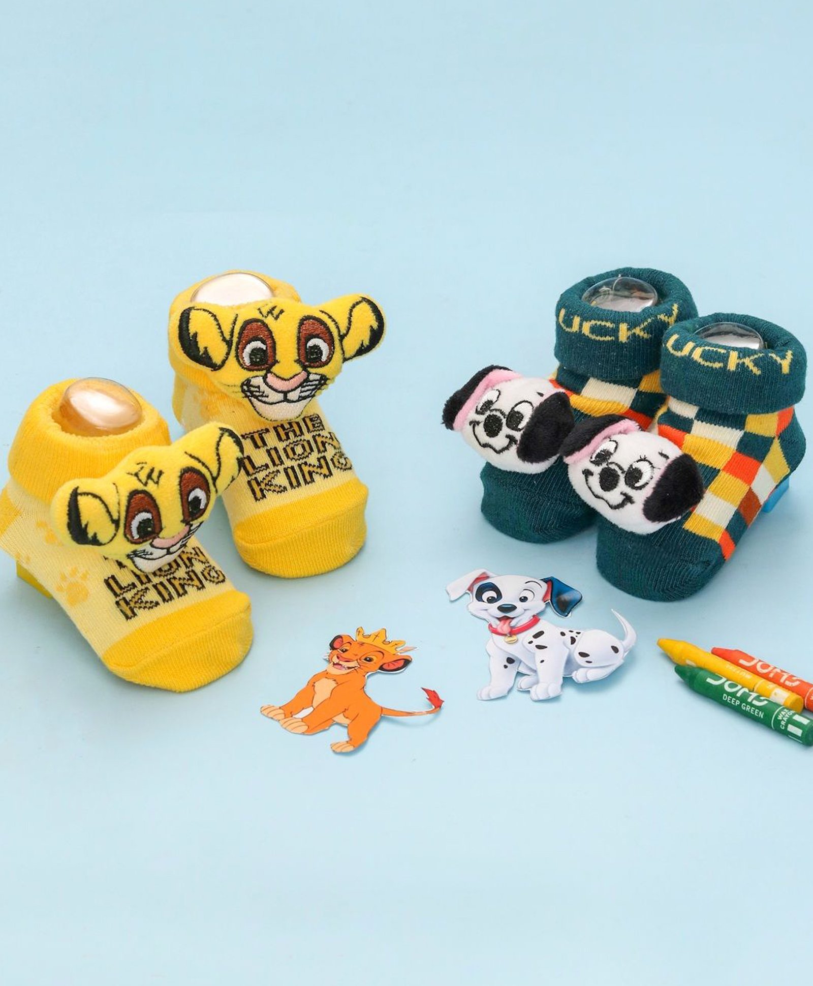 Disney by Yellow Bee Cotton Pack Of 2 The Lion King & Dalmatians Featuring Character Printed Socks - Yellow & Dark Green-picture-14