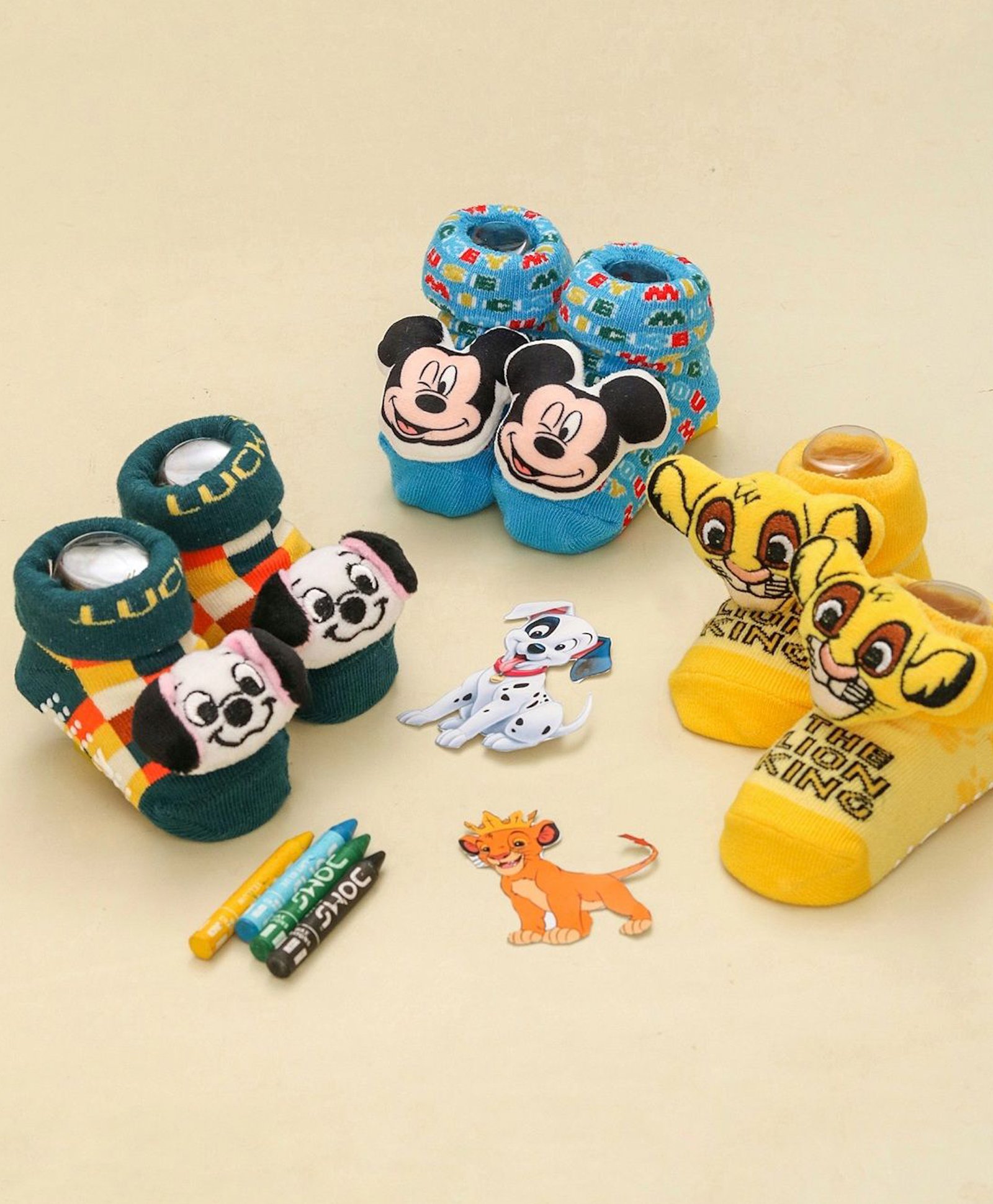 Disney by Yellow Bee Cotton Pack Of 3 The Lion King & Mickey & Friends Featuring Character Printed Socks - Dark Green & Blue-image-10