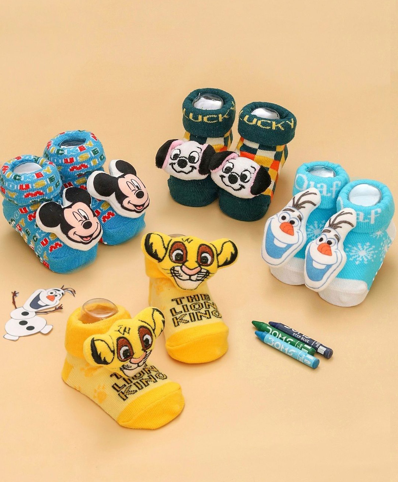 Disney by Yellow Bee Cotton Pack Of 4 The Lion King & Mickey & Friends Featuring Character Detailed Socks - Blue Dark Green Yellow & Light Blue-image-12