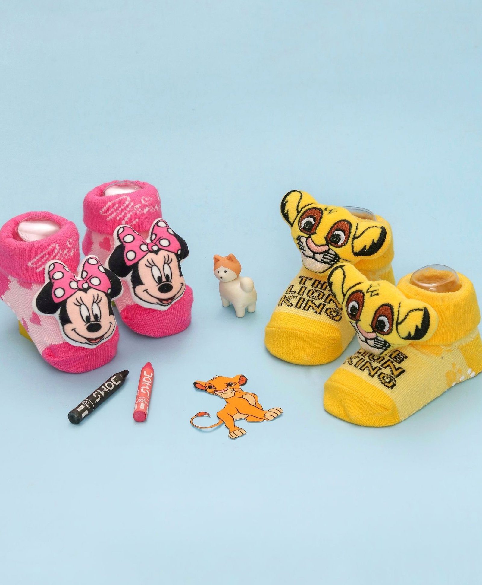 Disney by Yellow Bee Cotton Pack Of 2 Mickey & Friends Featuring Minnie Mouse Applique Detailed 3D Socks - Pink & Yellow-picture-27