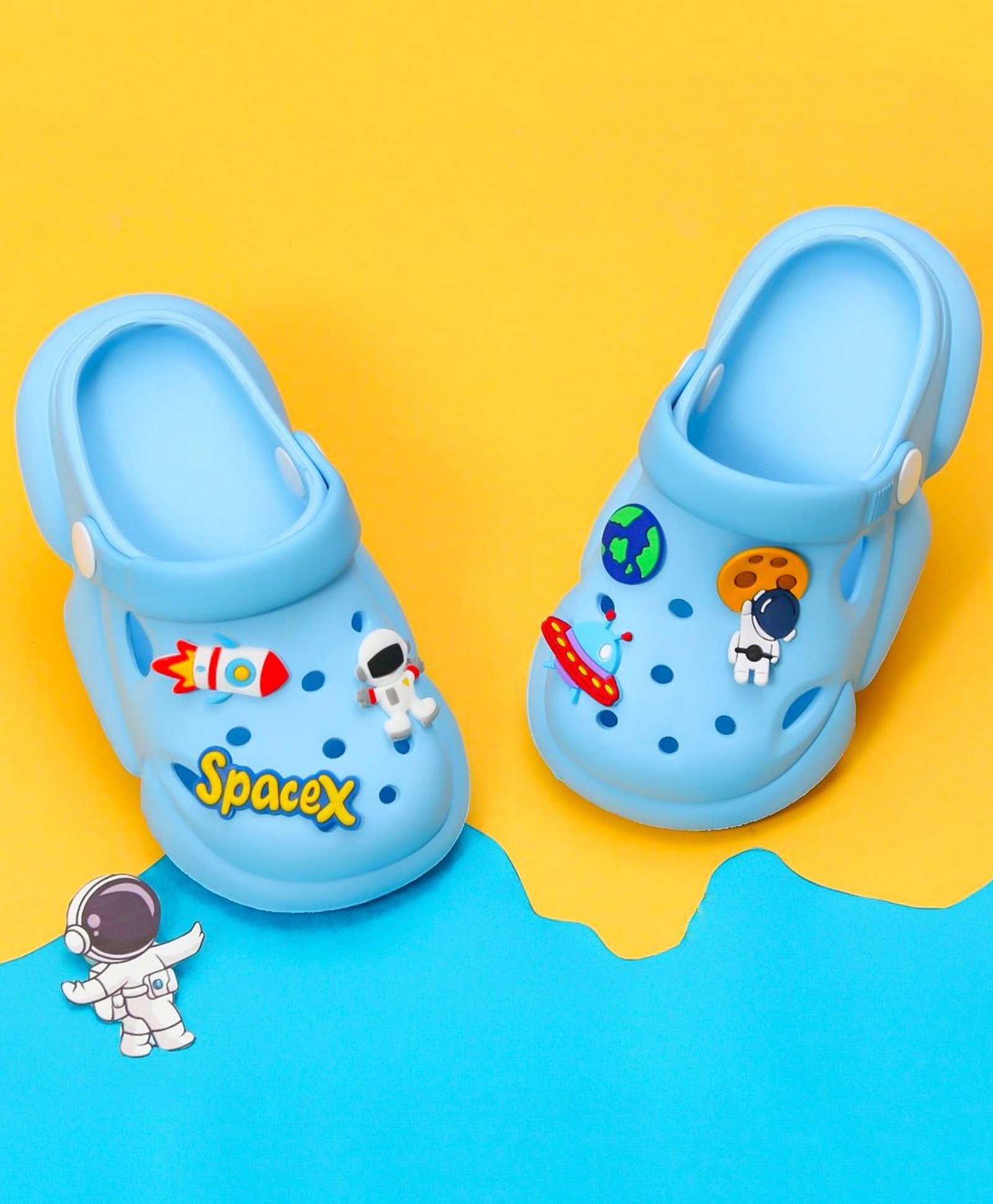 Yellow Bee Space Theme Applique Detailed Slingback Clogs - Blue-picture-23