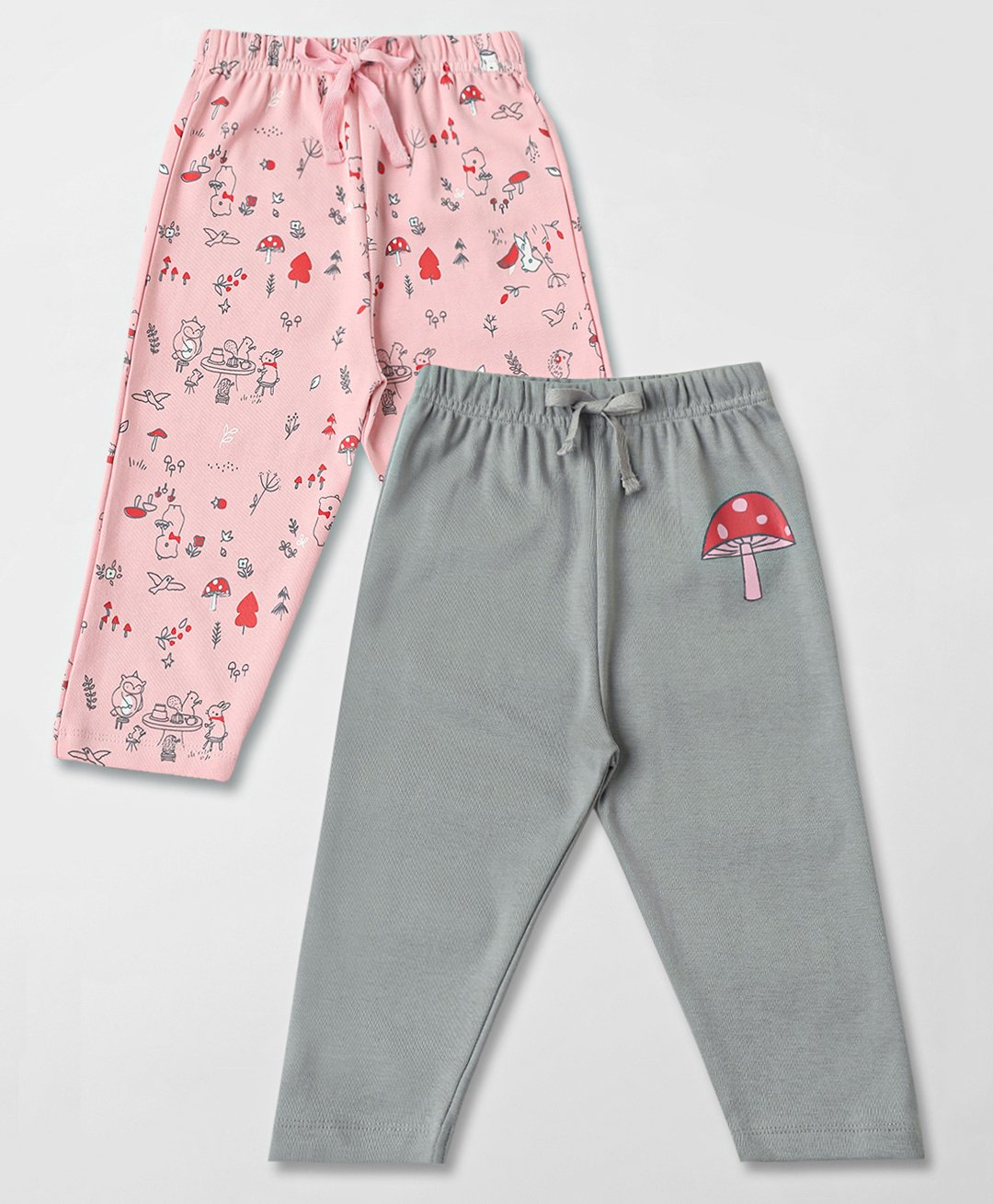 nautinati Nauti Nati Cotton Pack Of 2 Full Sleeves Animals & Mushroom Printed Pajamas - Pink & Grey-picture-17
