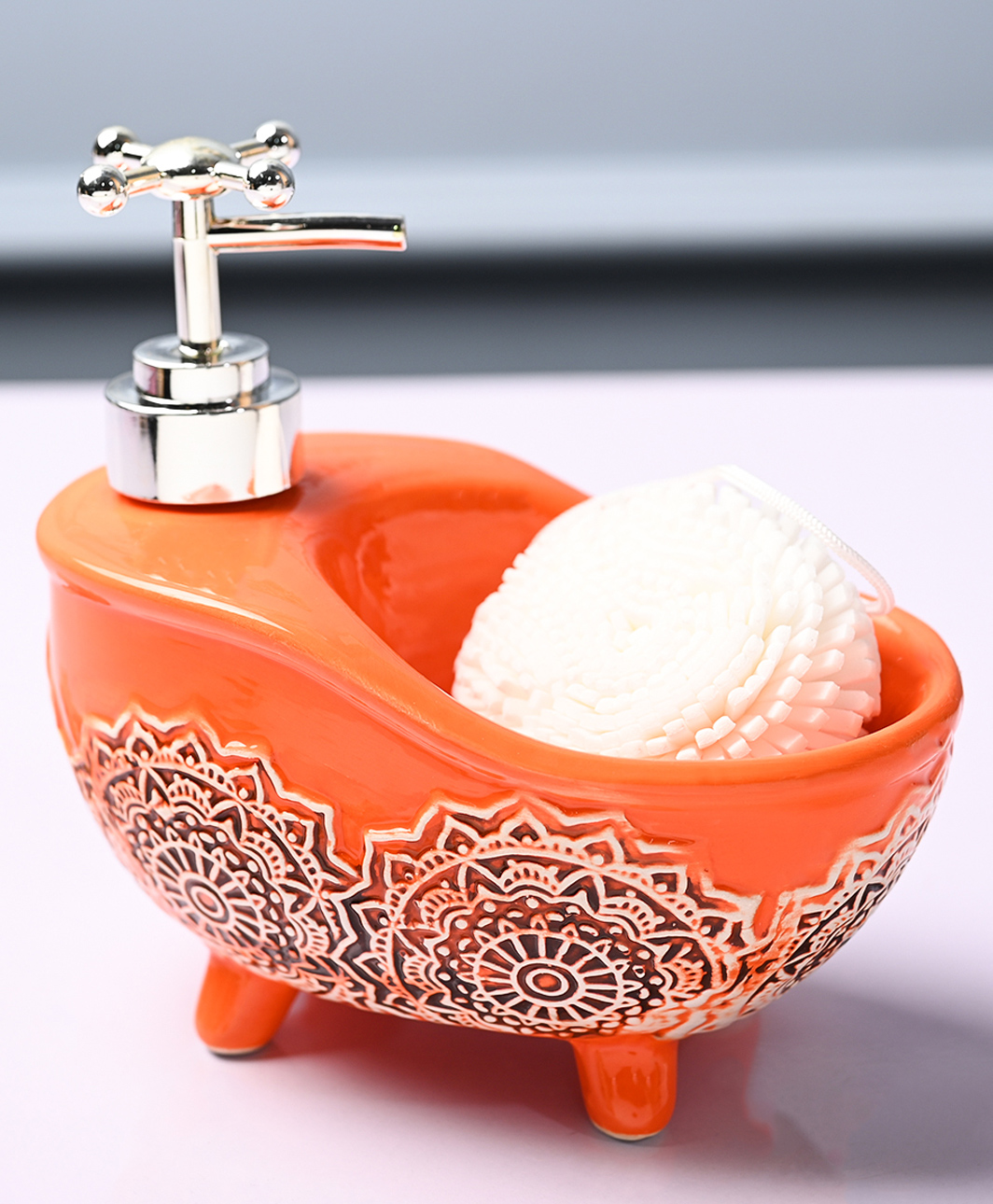 Voncasa Ceramic Glossy Orange color Soap Dispenser (300 ml)-image-34