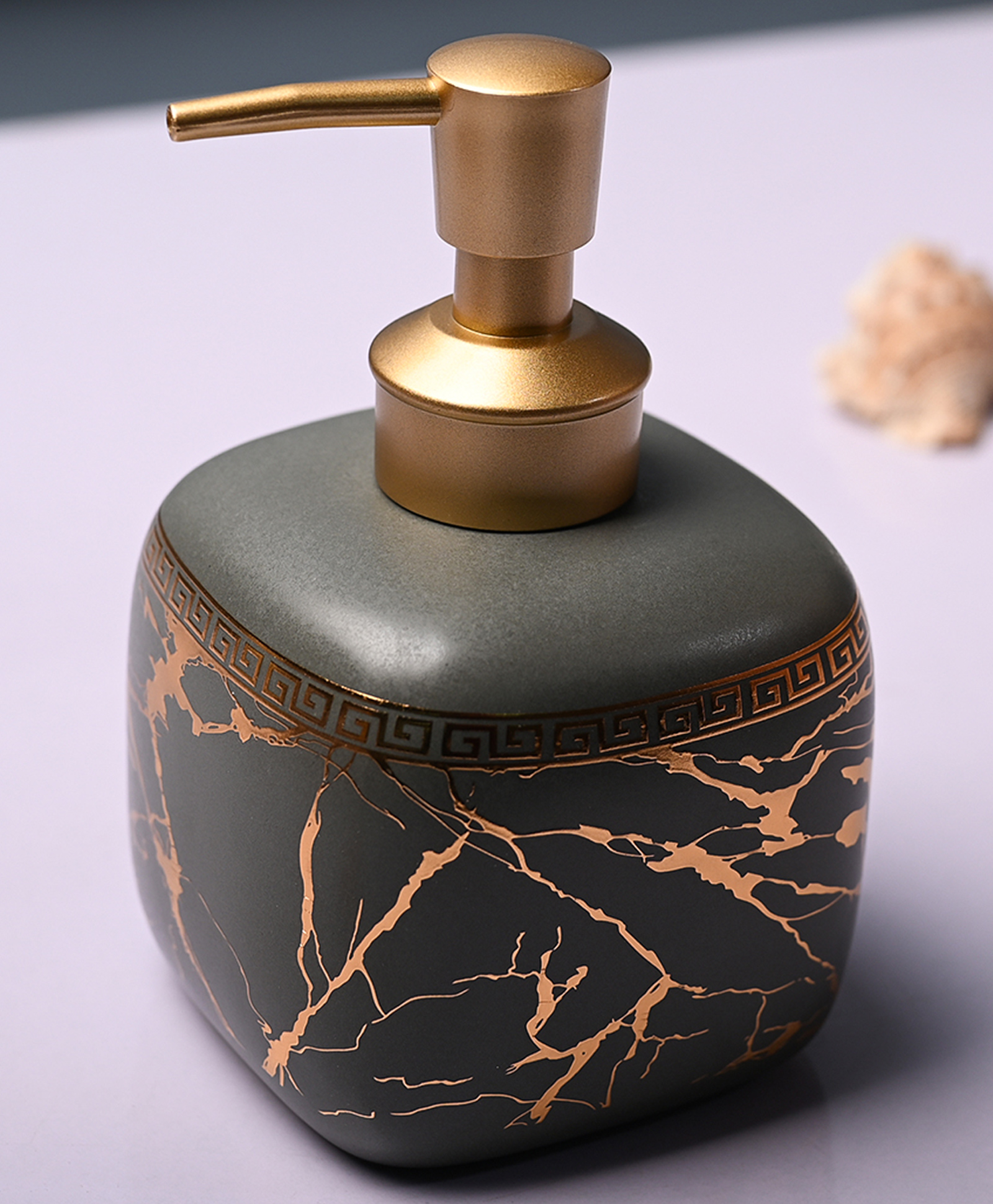 Voncasa Ceramic Glossy Grey color Soap Dispenser (450 ml)-image-10