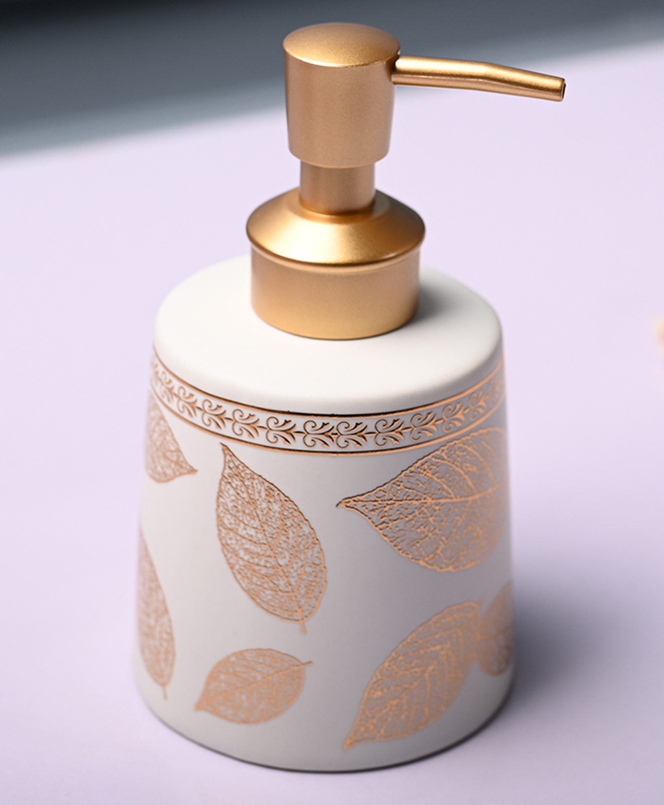 Voncasa Ceramic Matte Off White color Soap Dispenser (450 ml)-image-8
