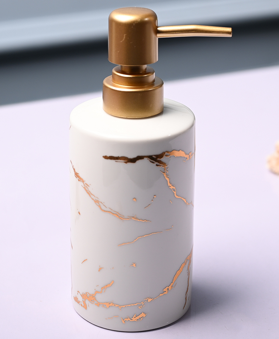 Voncasa Ceramic Glossy Off White color Soap Dispenser (550 ml)-image-9