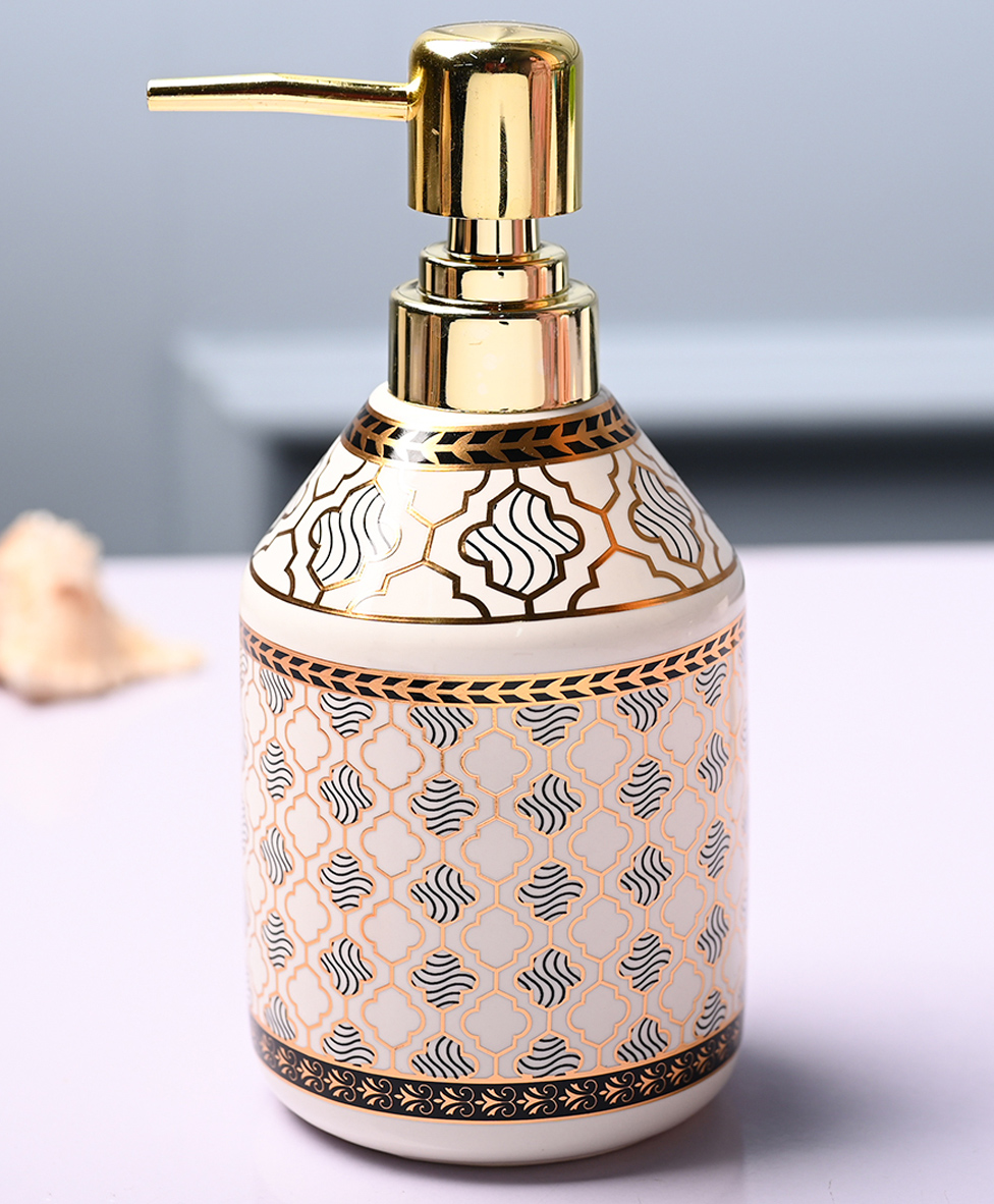 Voncasa Ceramic Glossy Off White color Soap Dispenser (550 ml)-picture-26