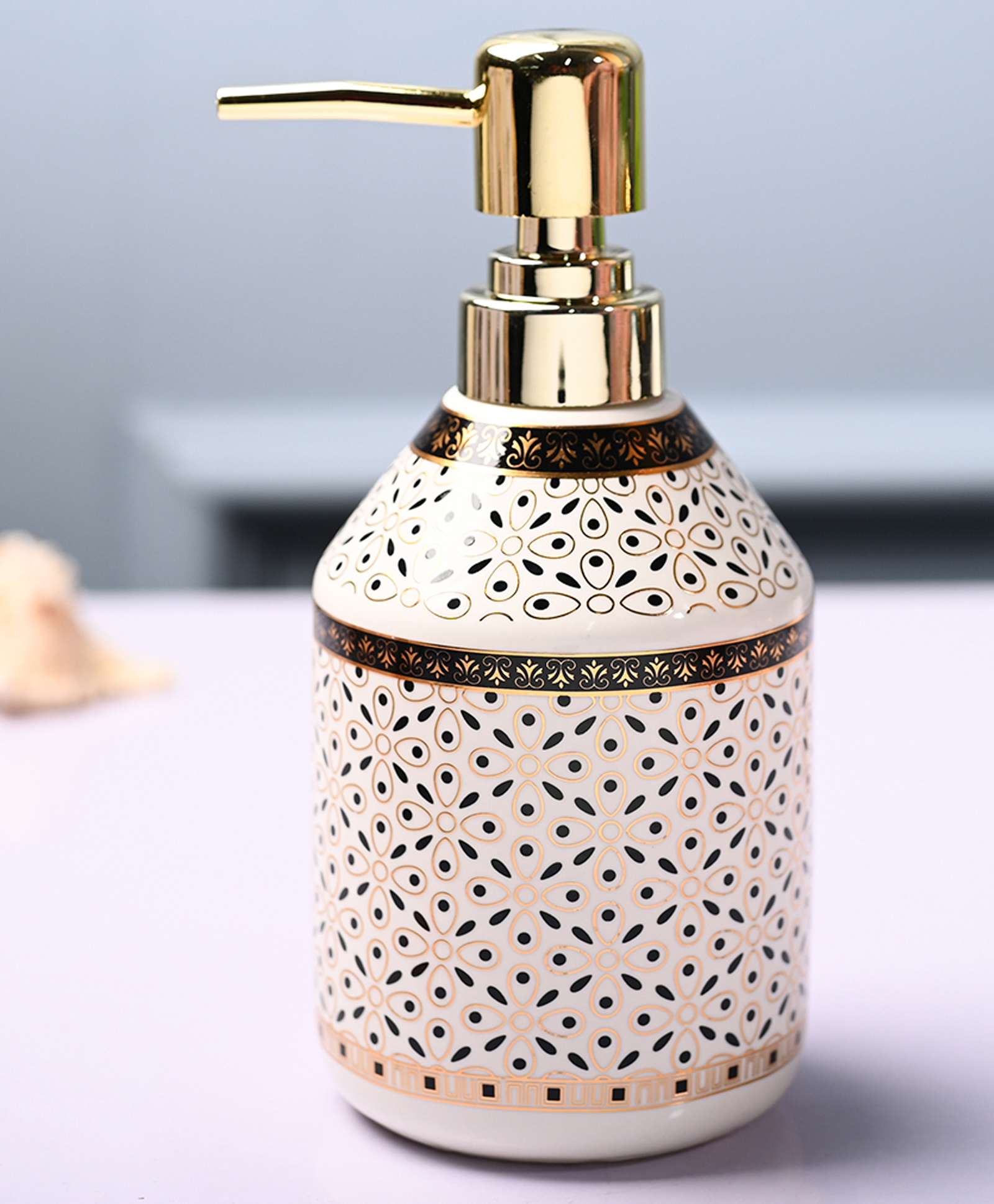 Voncasa Ceramic Glossy Off White color Soap Dispenser (550 Ml)-image-5