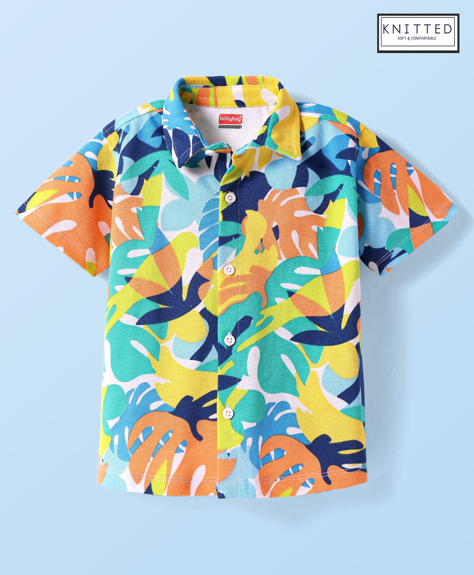 Babyhug Cotton Knit Half Sleeves Shirt With Leaf Print - Multicolor