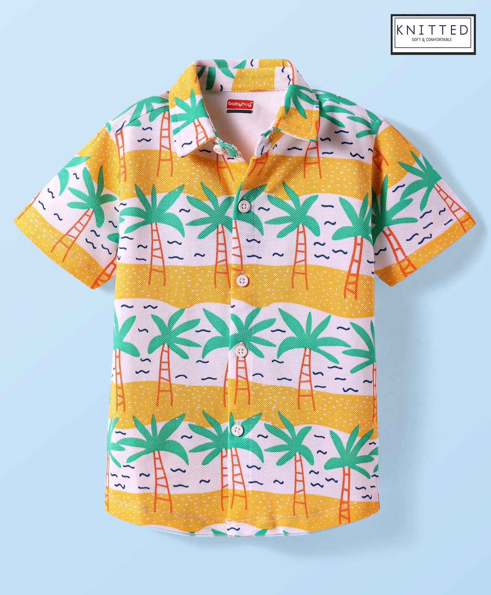 Babyhug Cotton Knit Half Sleeves Shirt with Beach Theme Print - Orange-picture-21