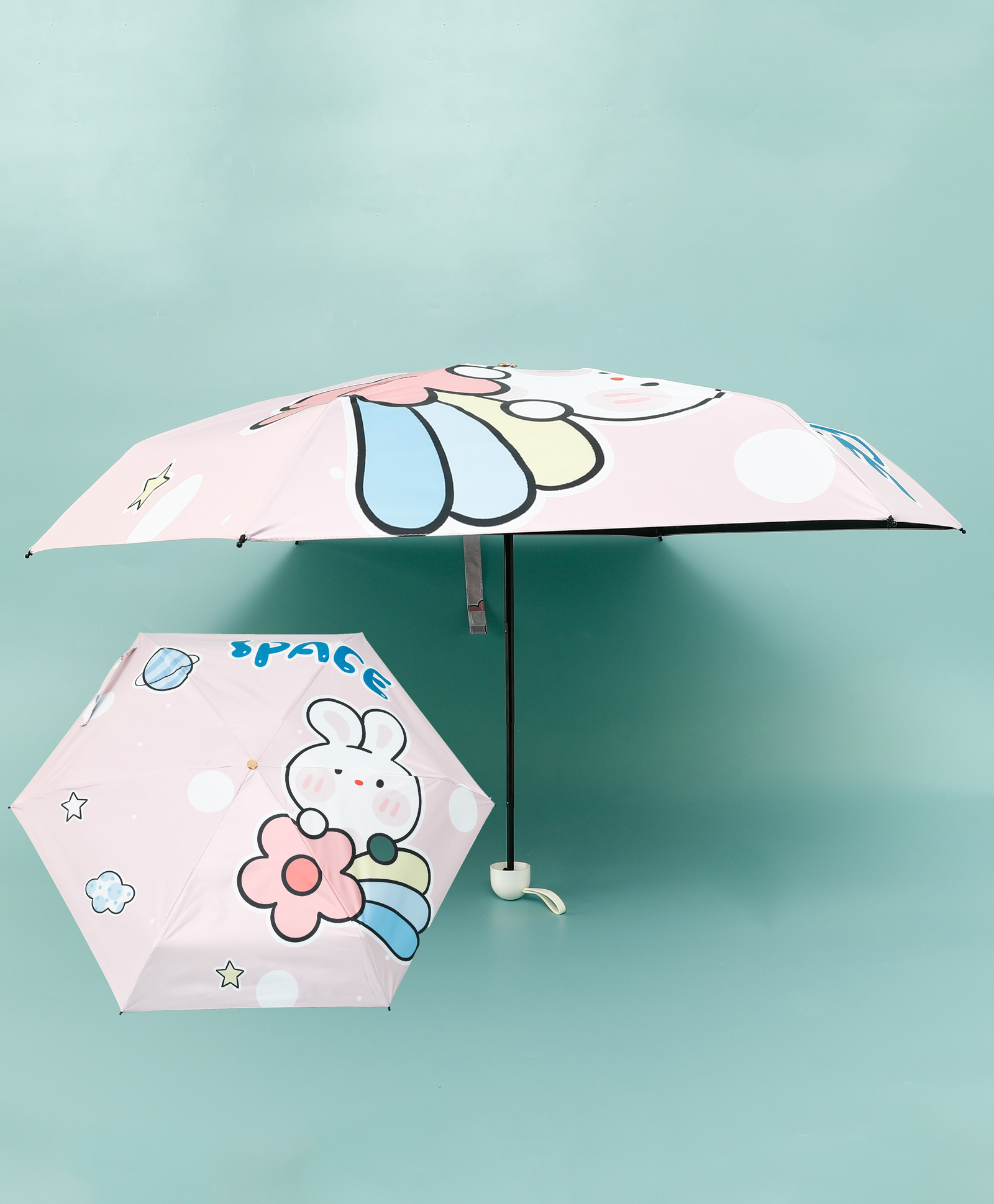 Kids Umbrella with Bunny Print - Pink