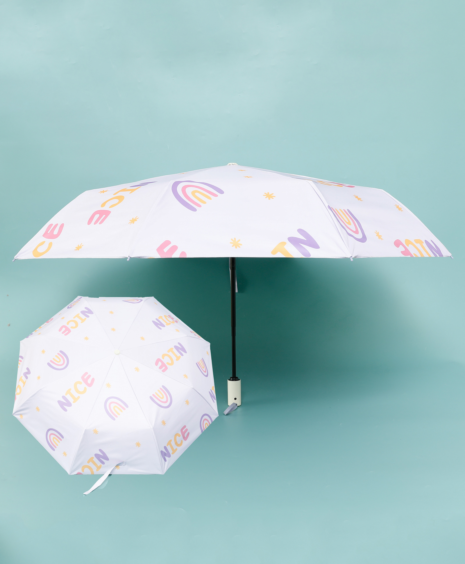 Rainbow Printed Umbrella - White-image-19