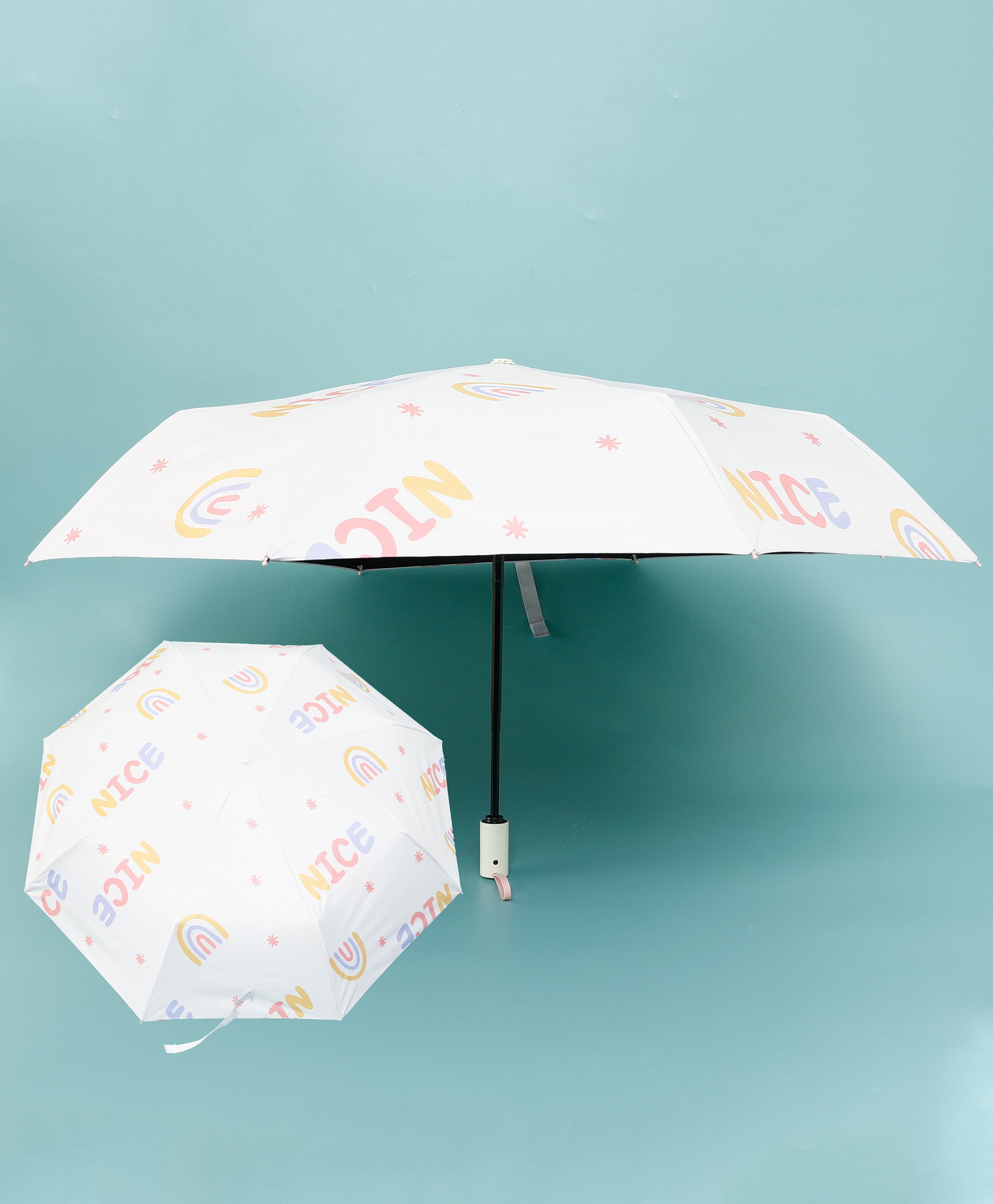 Kids Umbrella with Rainbow Print - Light Blue-image-26