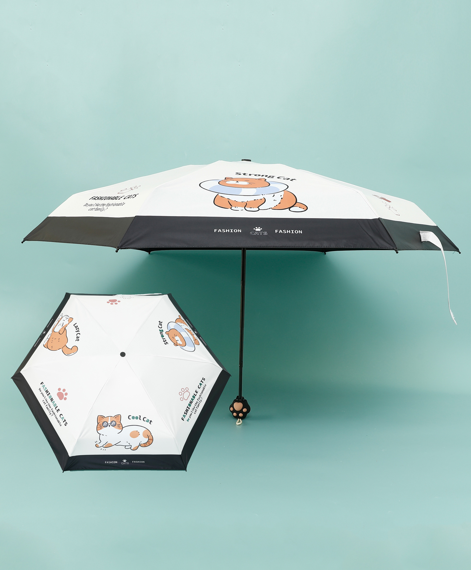fab n funky Kids Umbrella with Cat Print - White & Black-picture-26