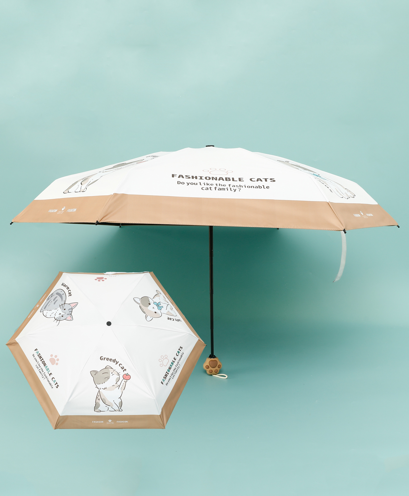 fab n funky Kids Umbrella with Cat Print - White & Peach-picture-19