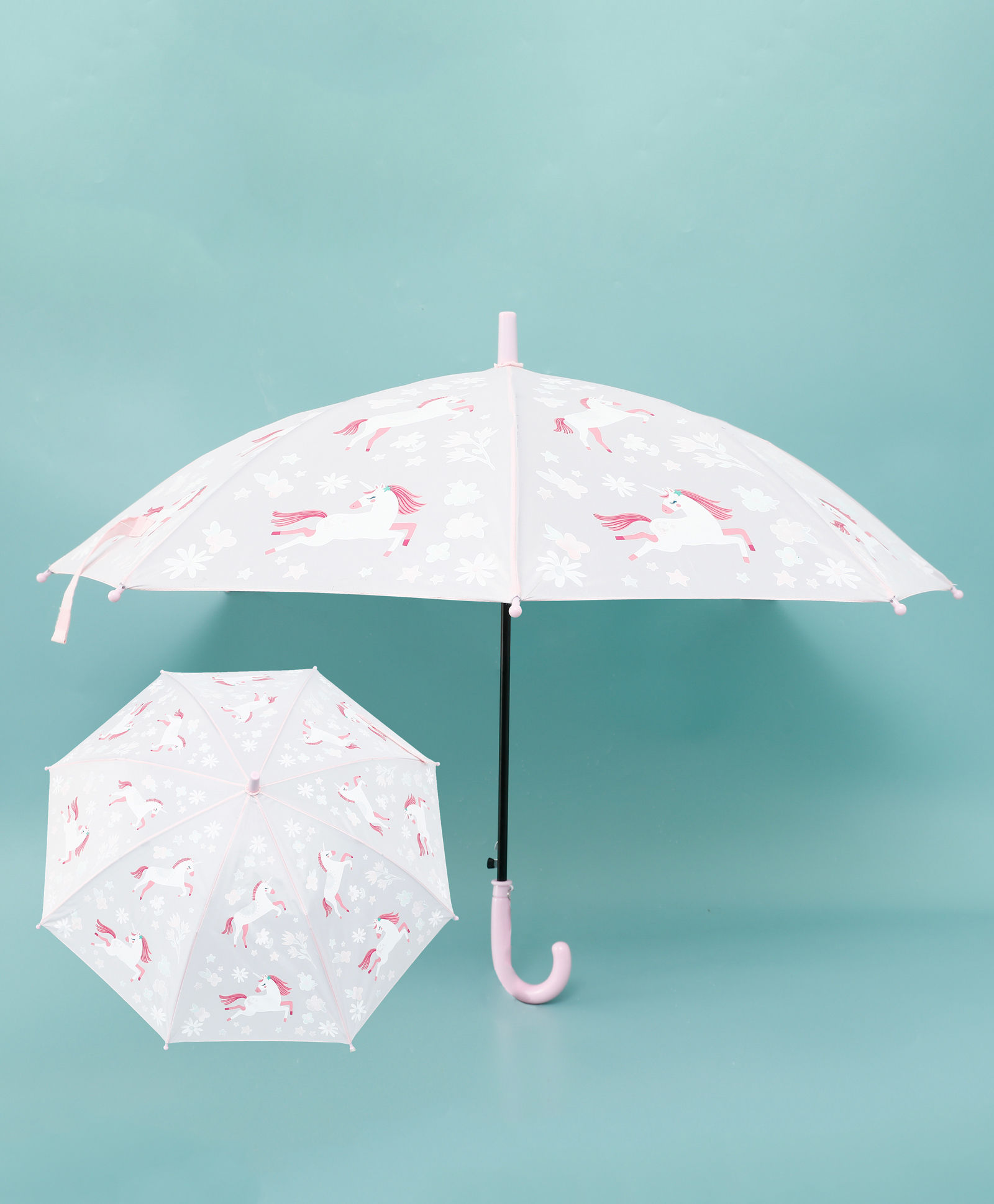 Babyhug Unicorn Printed J Shaped HandleUmbrella - Light Pink