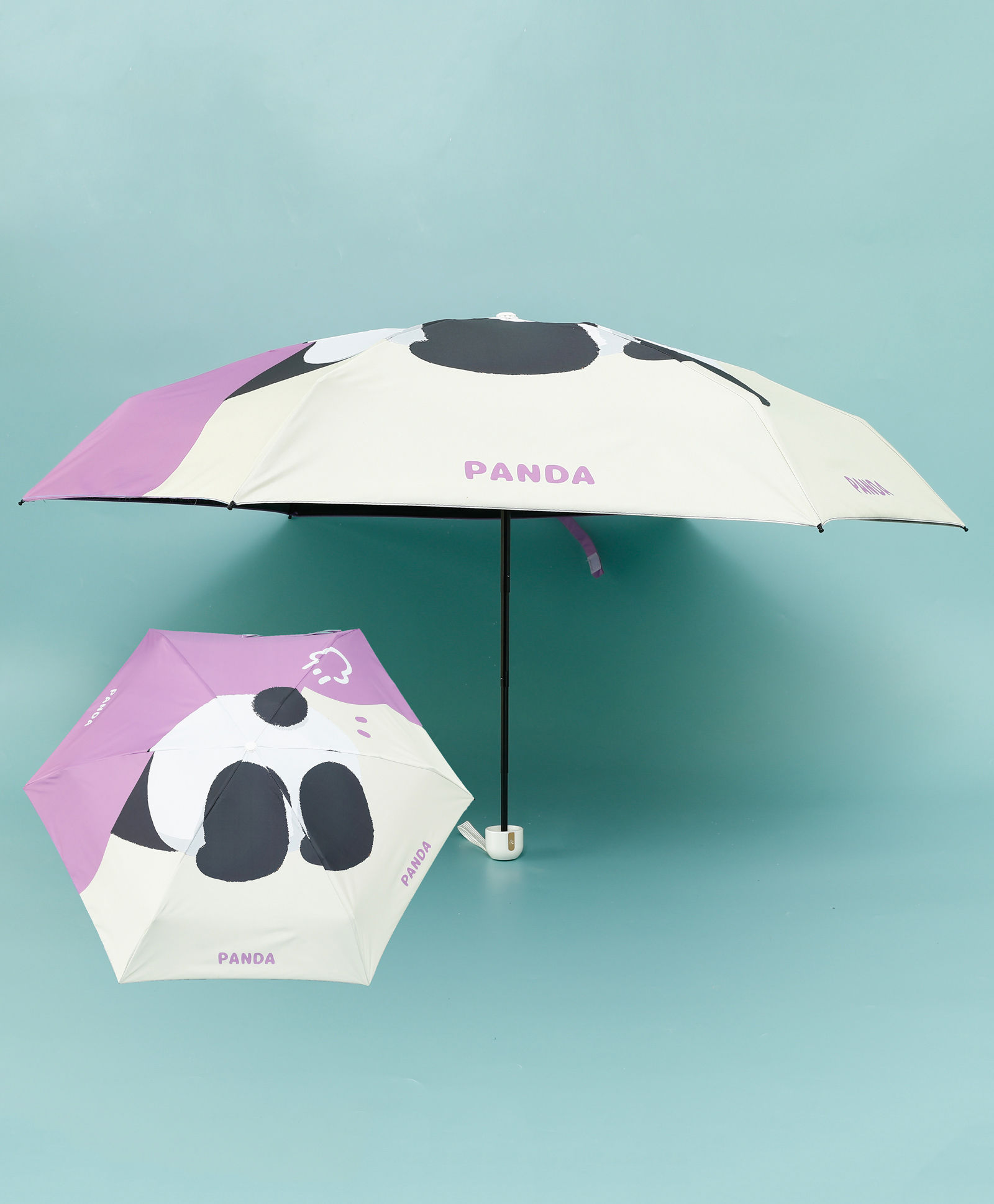 fab n funky Panda Printed Umbrella - Purple-picture-34