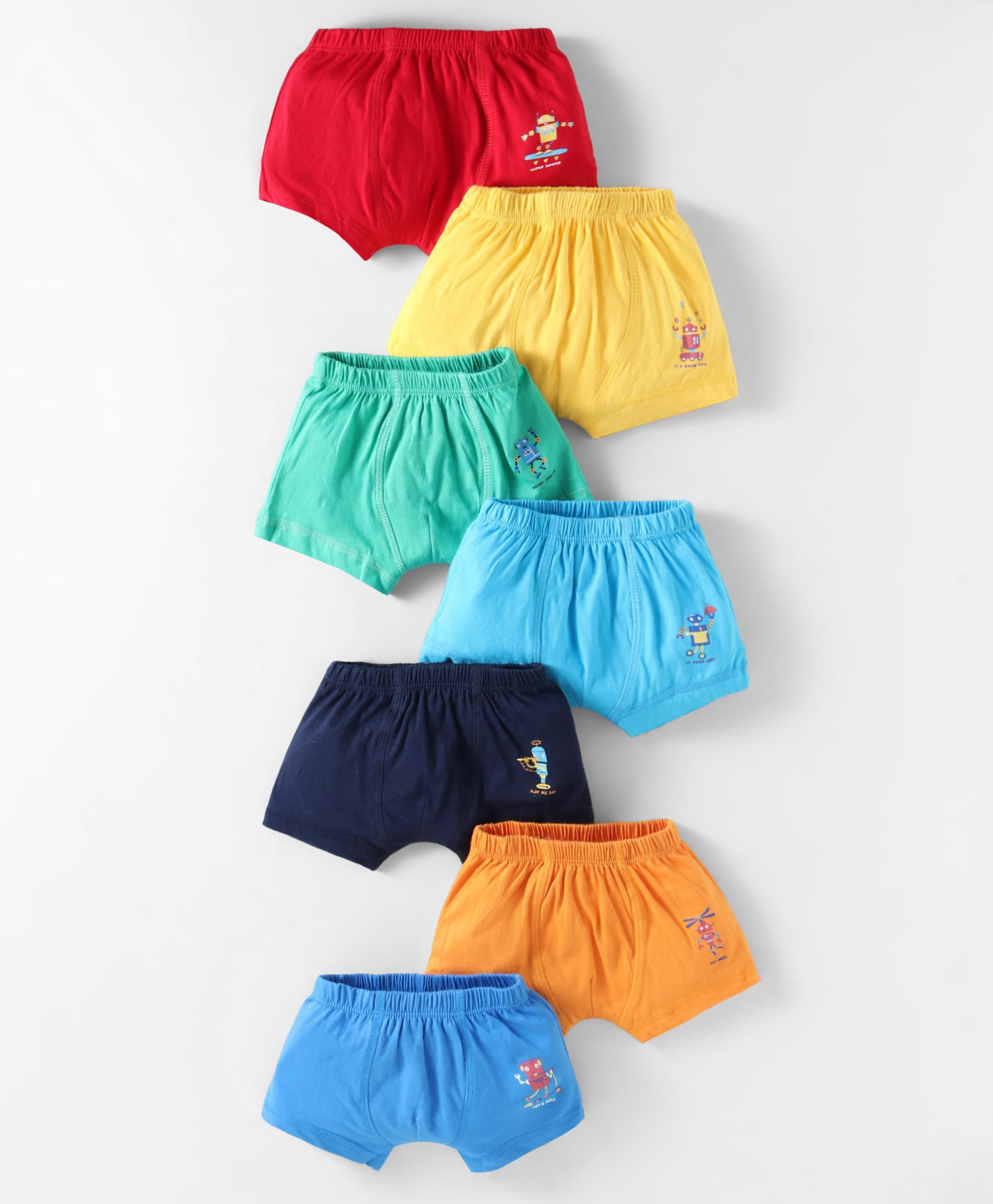 Simply Cotton Sinker Trunks Robot Print Pack Of 7 - Yellow Red & Navy Blue-image-4